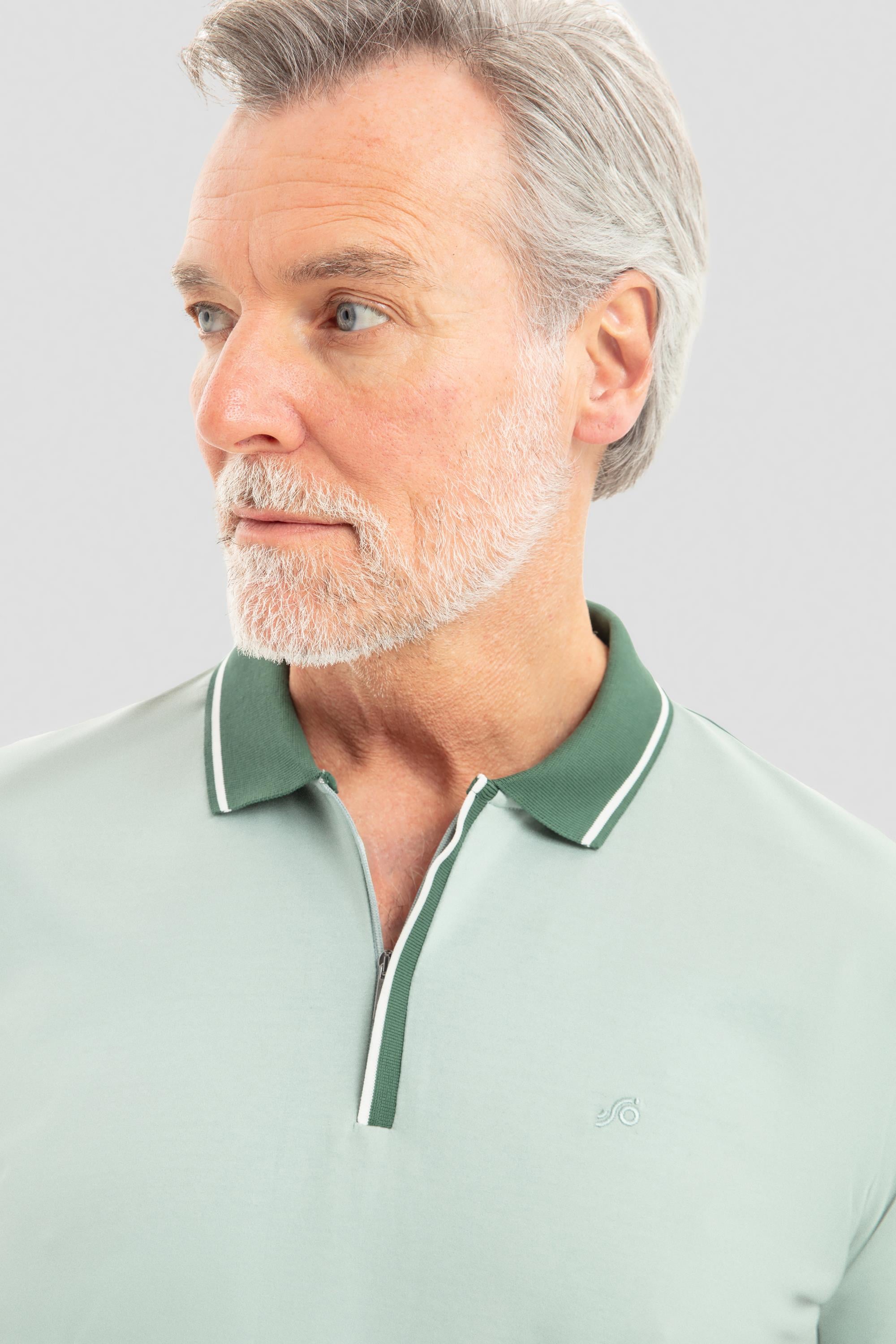 Açık Yeşil %100 Pamuk Regular Fit Gizli Fermuarlı Polo Yaka T-Shirt