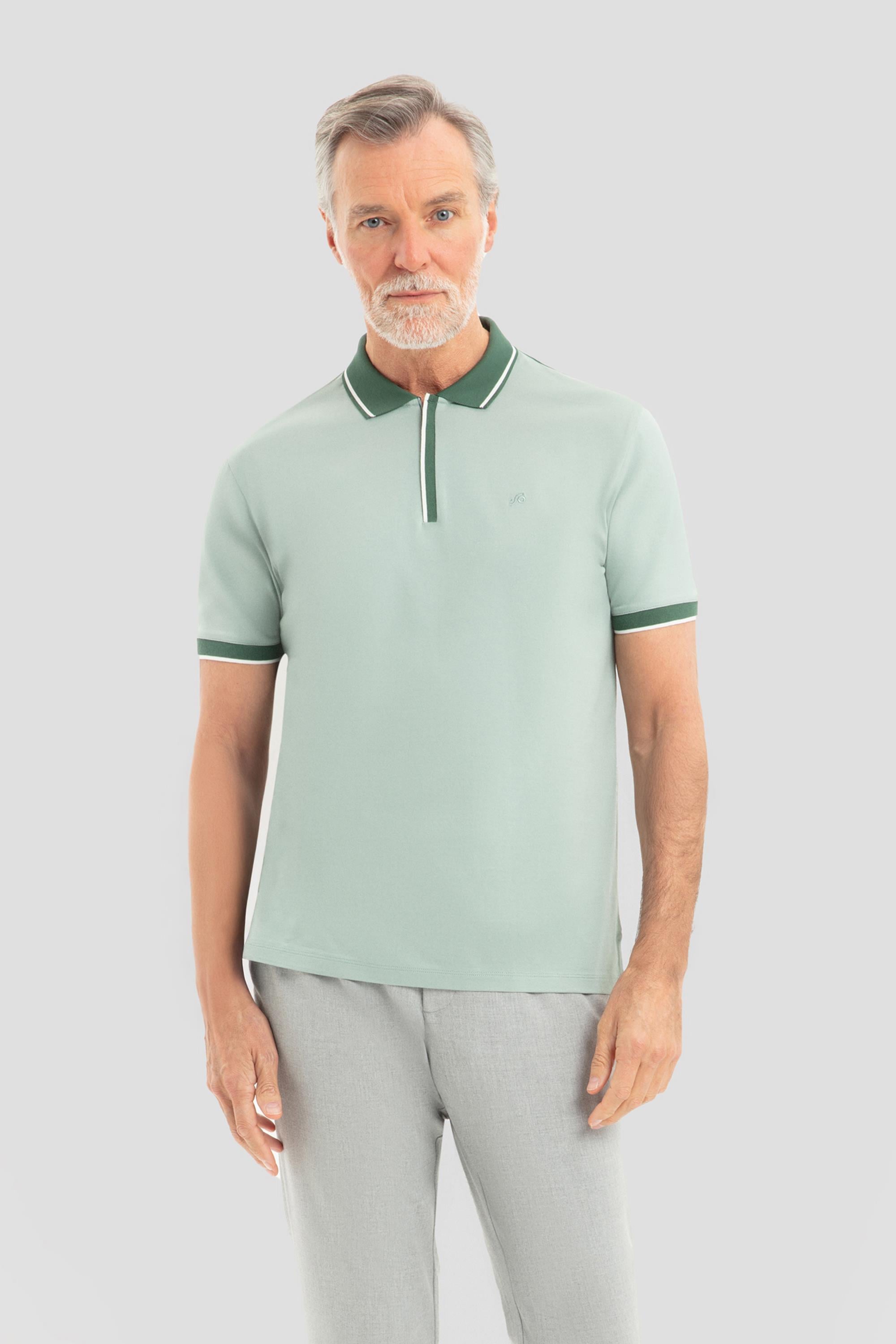 Fermuarlı Polo Yaka Erkek T-Shirt Açık Yeşil