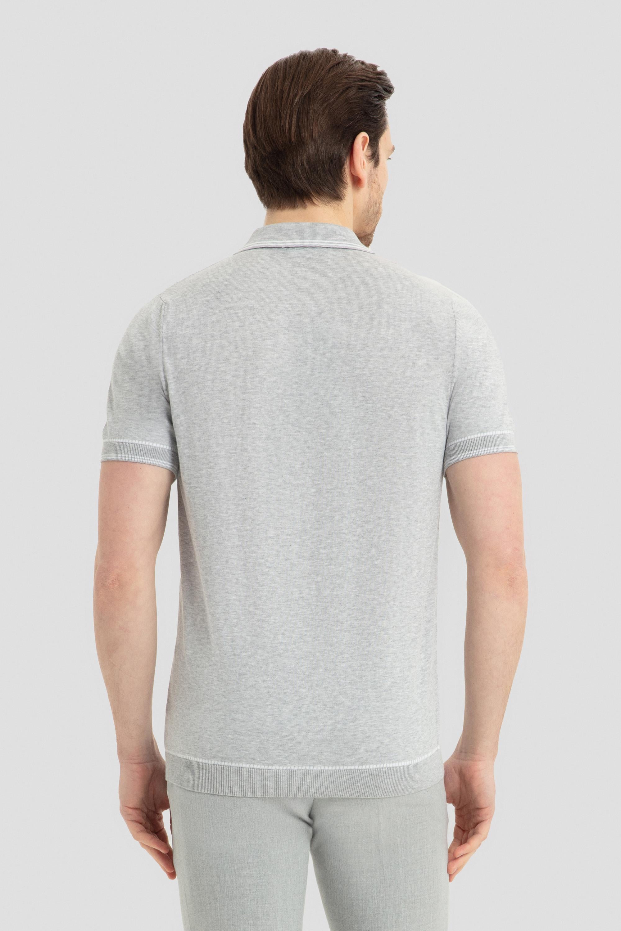 Taş %100 Pamuk Fermuarlı Polo Yaka Triko T-Shirt