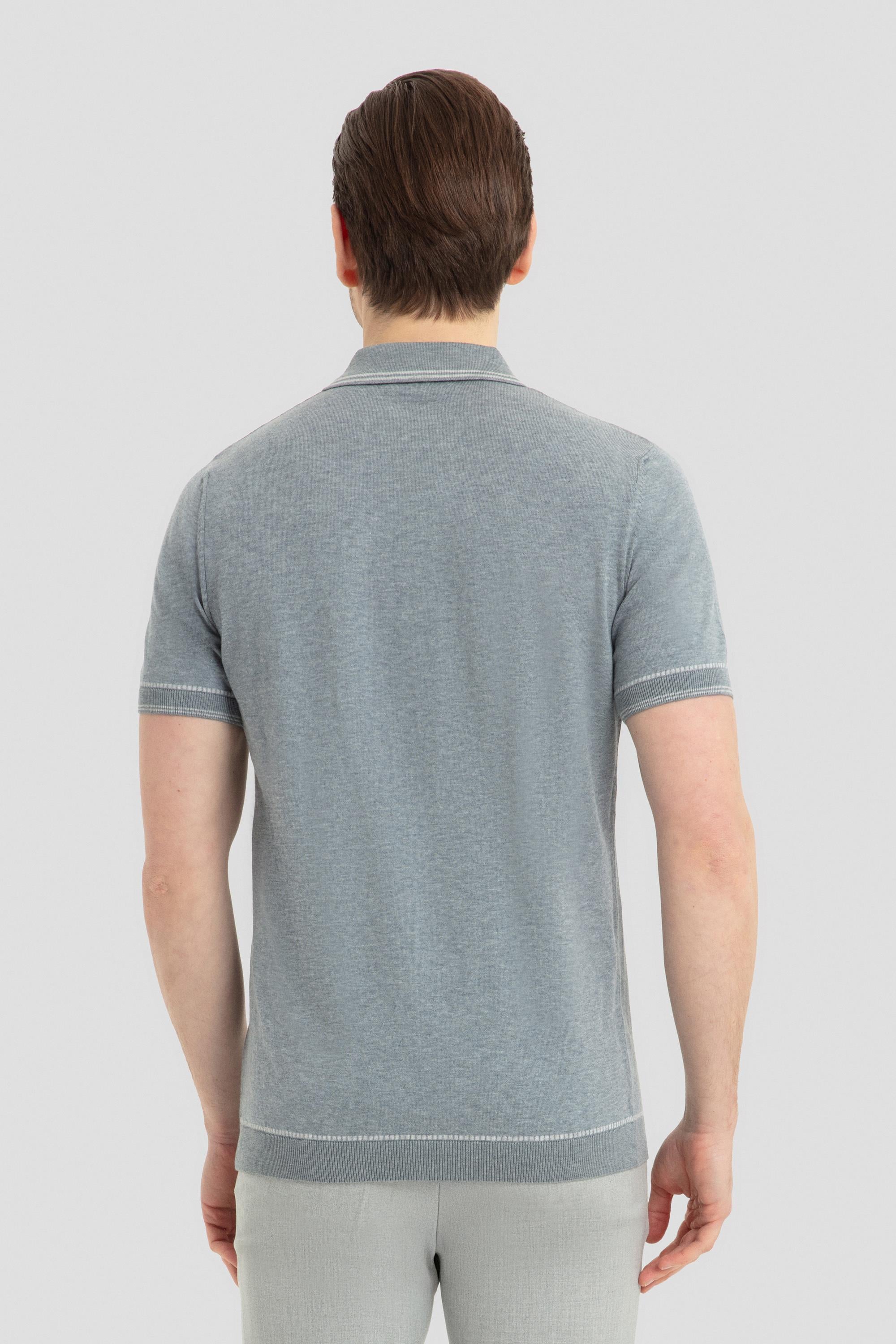Çelik %100 Pamuk Fermuarlı Polo Yaka Triko T-Shirt