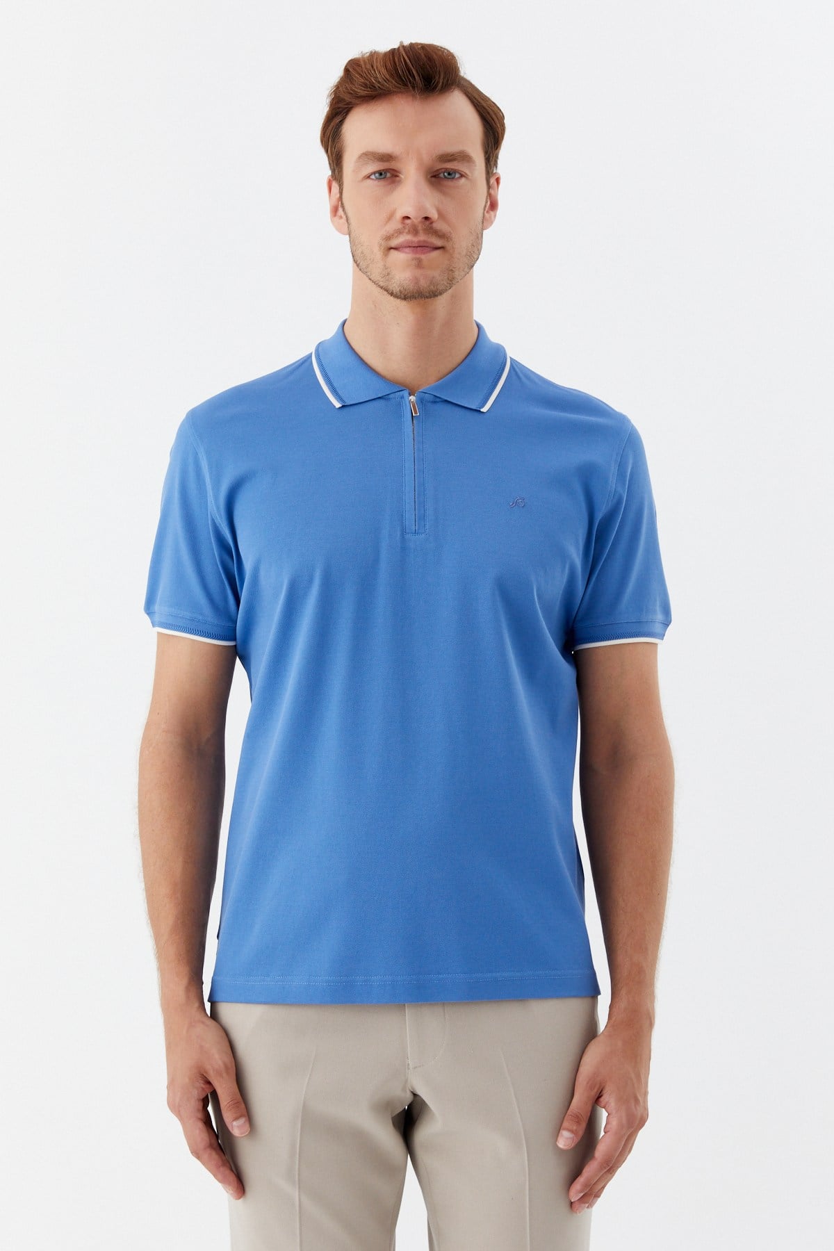 Mavi Regular Fit %100 Pamuk Fermuarlı Polo Yaka T-Shirt