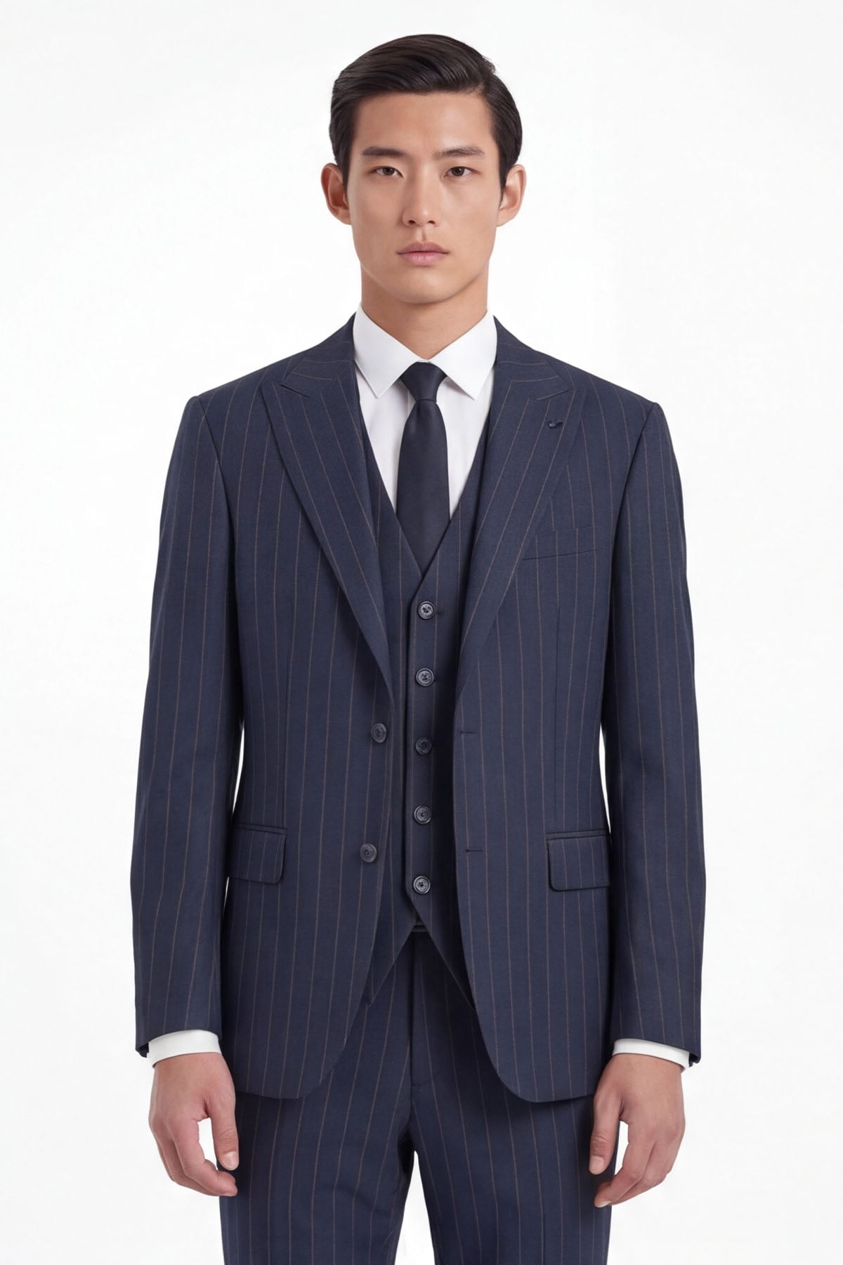 Giotelli Erkek Füme Dar Kesim Slim Fit Viskon Çizgili Mono Yaka Tam Astarlı 6 Drop Yelekli Takım Elbise