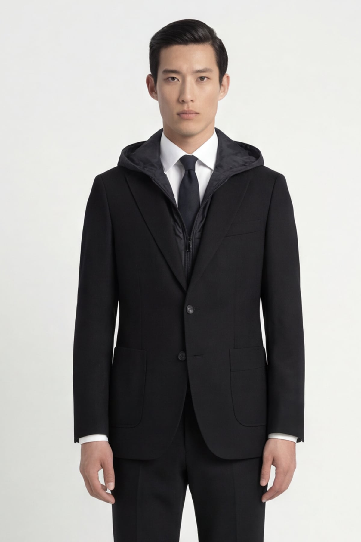 Giotelli Erkek Siyah Dar Kesim Slim Fit Yünlü Mono Yaka Torba Cep Çift Yırtmaçlı Yarım Astarlı 6 Drop Klasik Takım Elbise