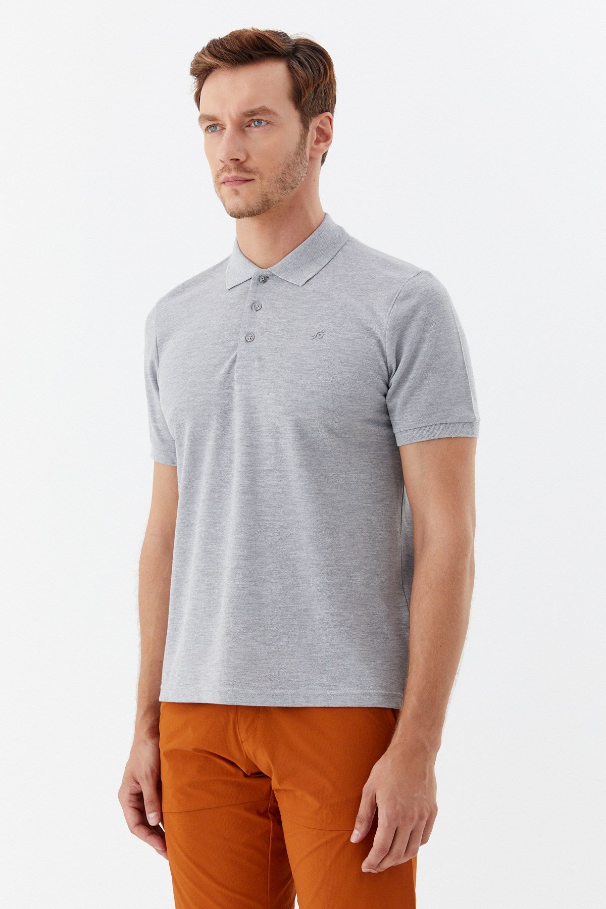 Gri Melanj %100 Pamuk Regular Fit Klasik Polo Yaka T-Shirt