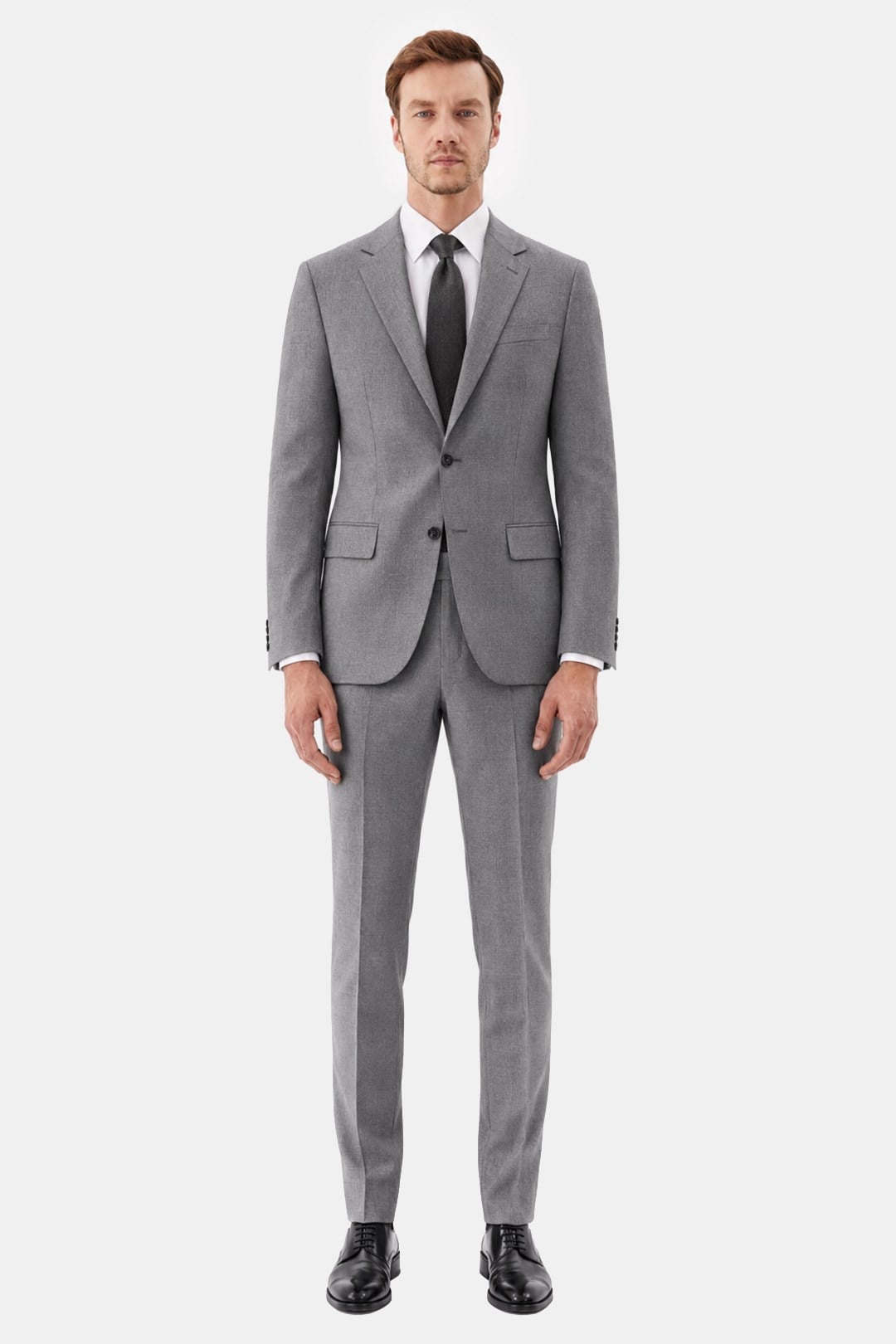 Gri Slim Fit Normal Bel 6 Drop Mono Yaka Takım Elbise