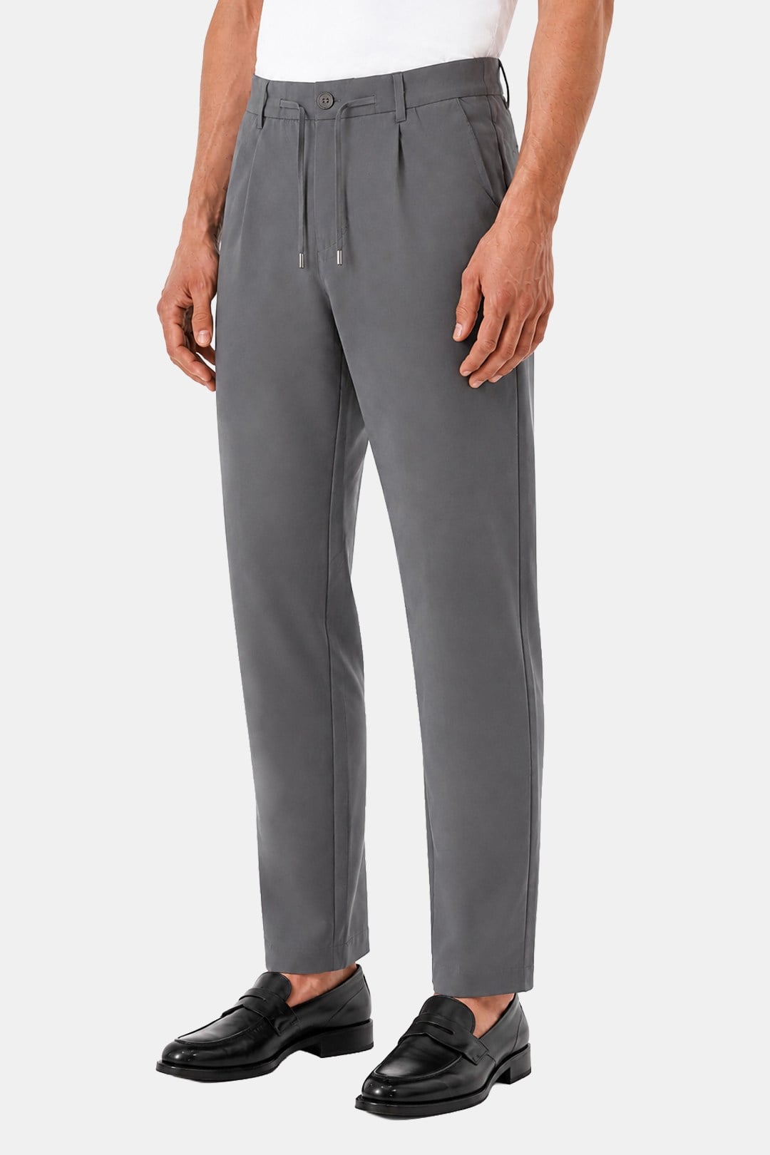 Gri Slim Fit Bel Bağcıklı Paraşüt Pantolon