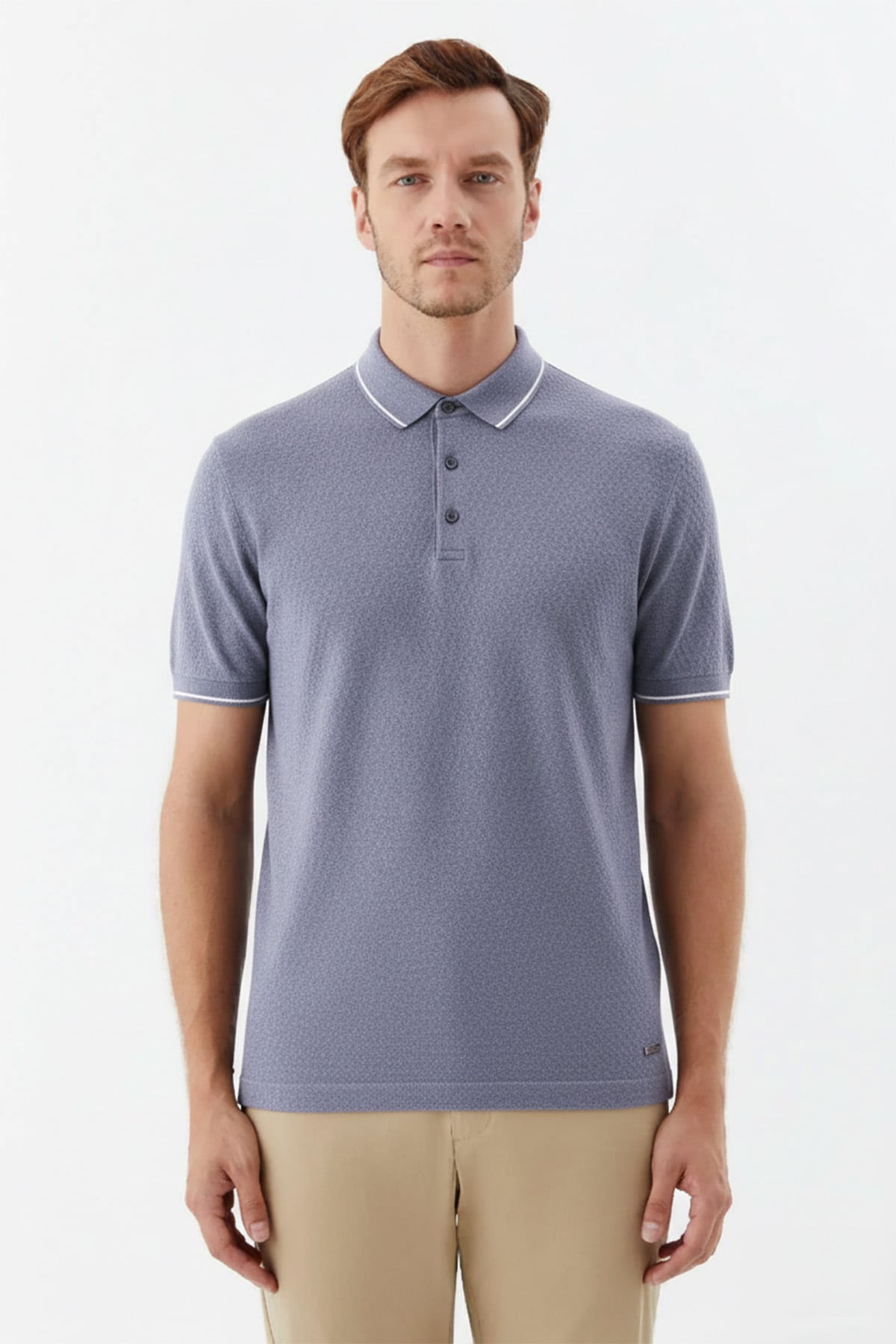 Gri Slim Fit %100 Pamuk Jakarlı Polo Yaka Triko T-Shirt