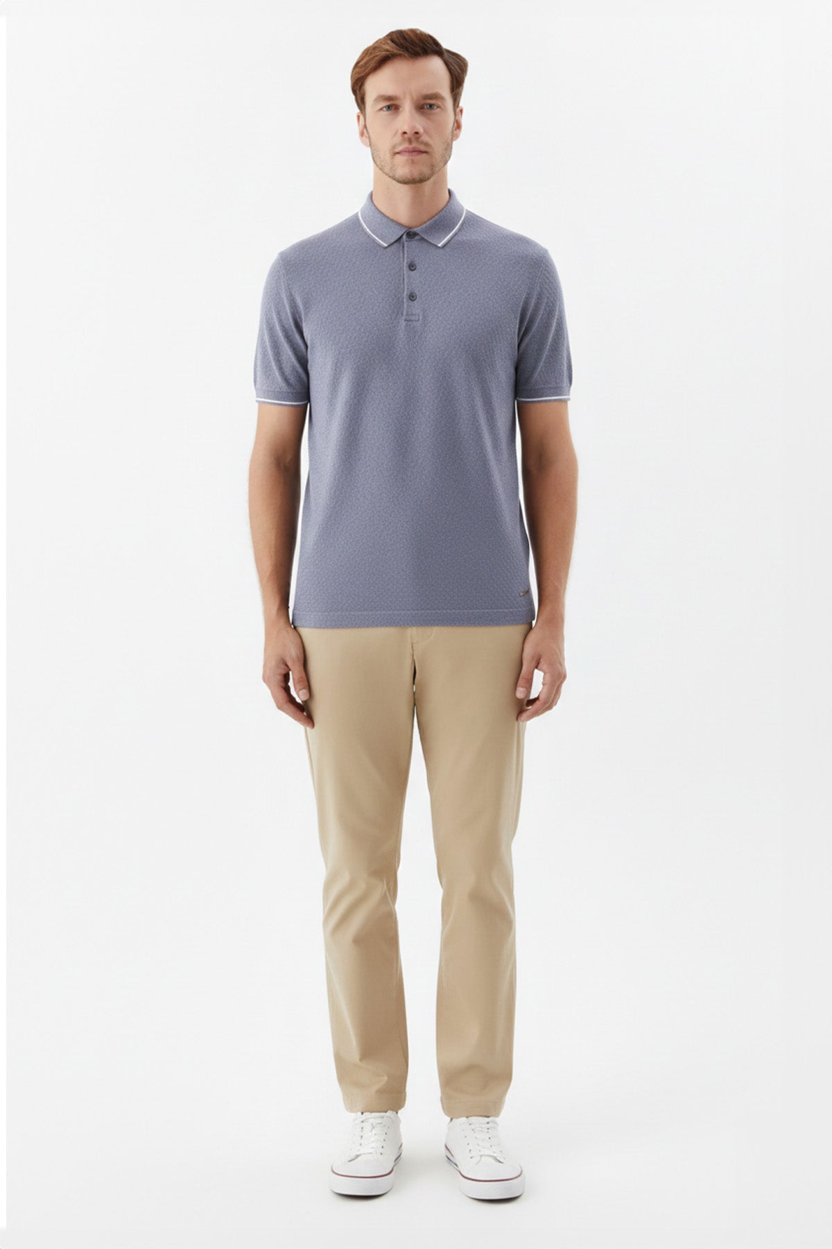 Gri Slim Fit %100 Pamuk Jakarlı Polo Yaka Triko T-Shirt
