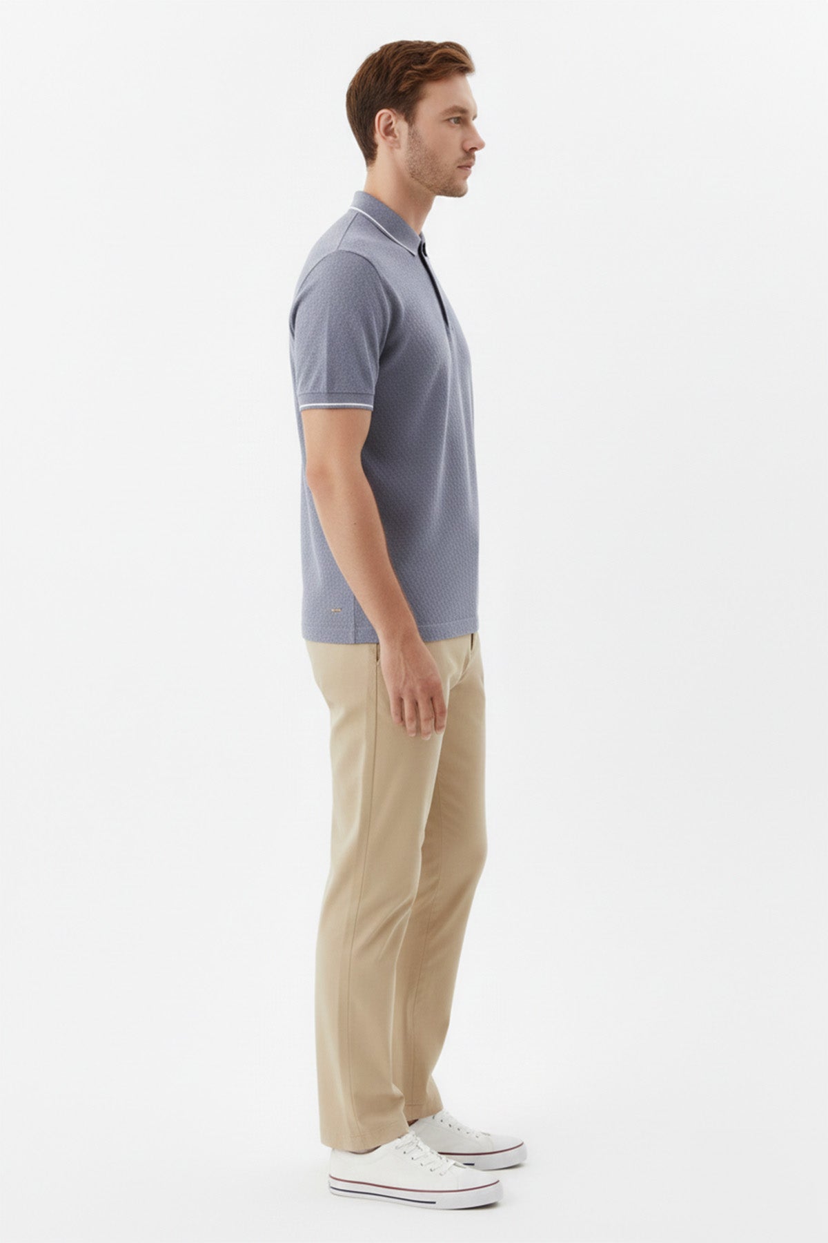 Erkek Gri Dar Kesim Slim Fit %100 Pamuk Jakarlı Triko Polo Yaka Tişört