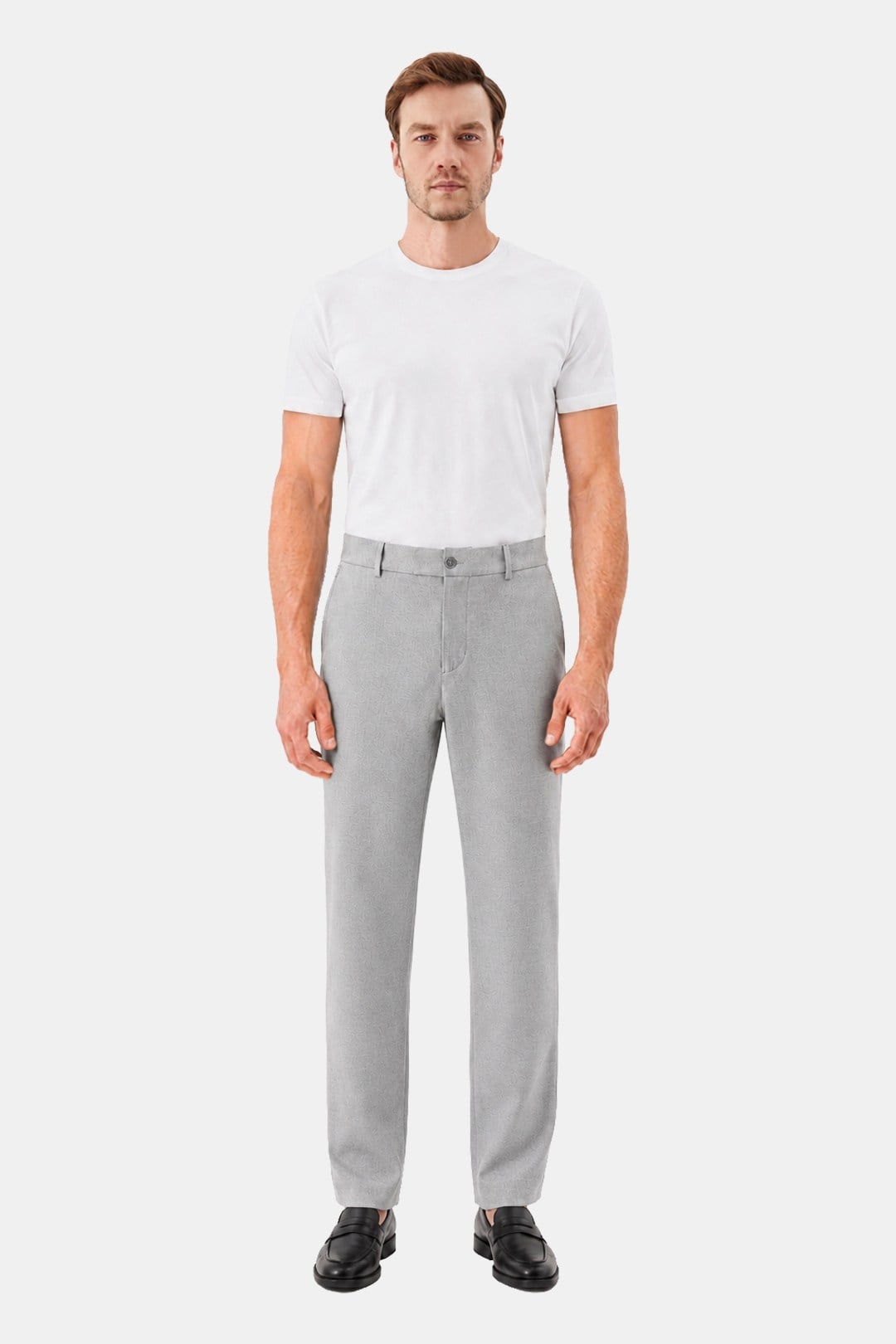 Gri Yanı Lastikli Köprülü Kemerli Slim Fit Jogger Pantolon