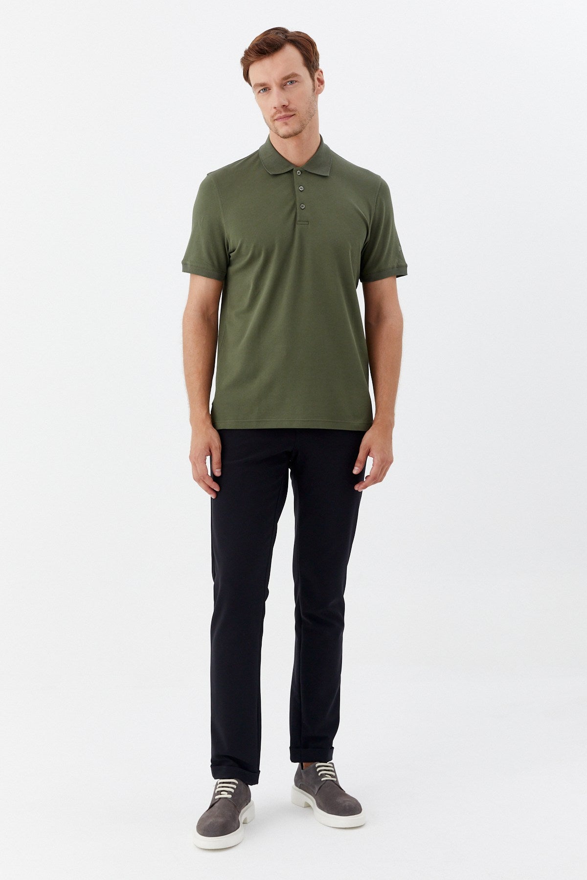 Haki Pamuklu Slim Fit Kısa Kollu Polo Yaka T-Shirt