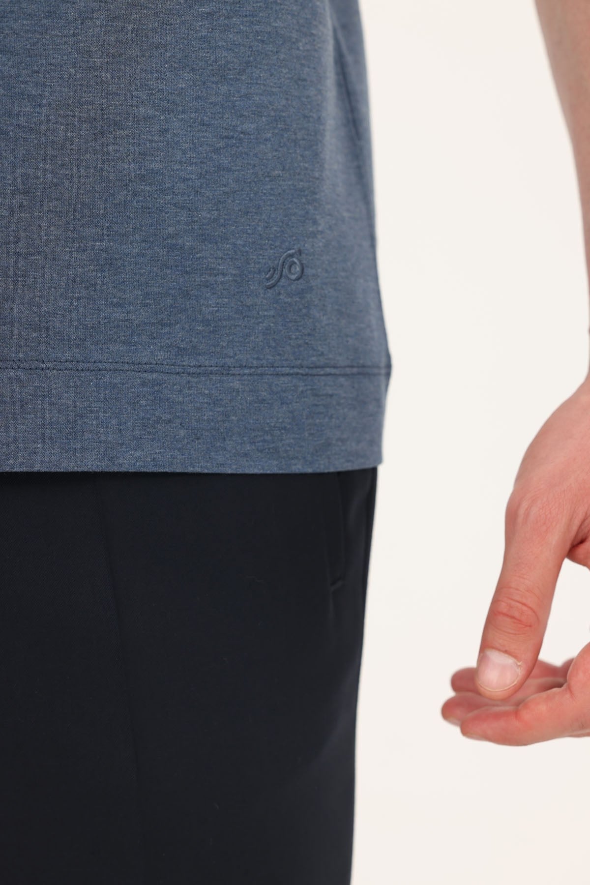 İndigo Melanj %100 Pamuk Regular Fit Bisiklet Yaka Basic T-Shirt