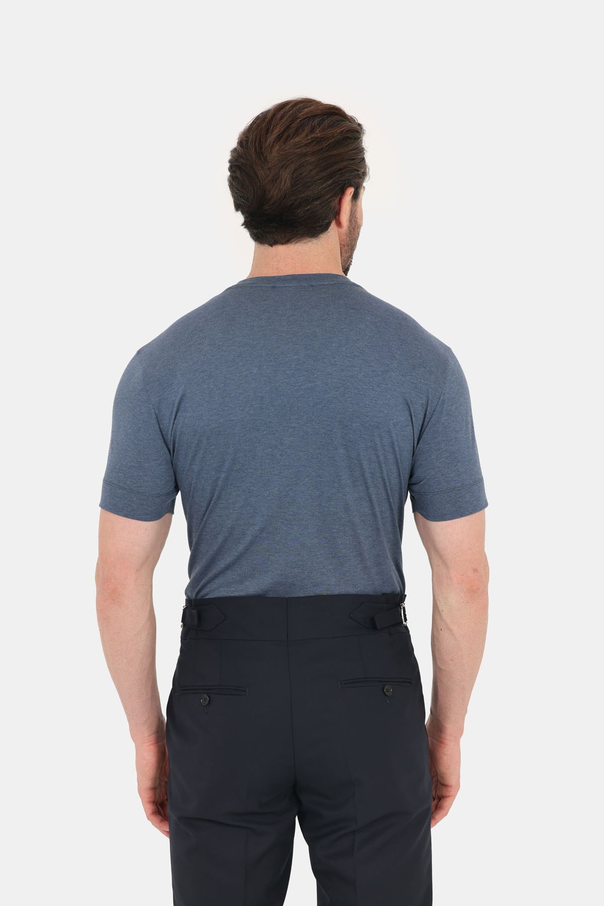 İndigo Melanj %100 Pamuk Regular Fit Bisiklet Yaka Basic T-Shirt
