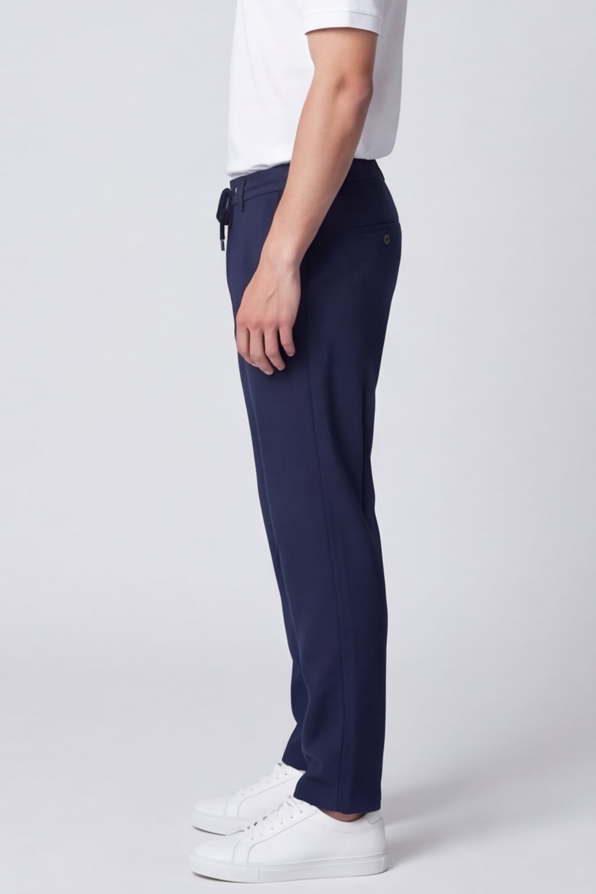 Erkek Lacivert Normal Kesim Regular Fit Viskon Örme Yan Cep Lastikli Bel Klasik Paça Jogger Pantolon
