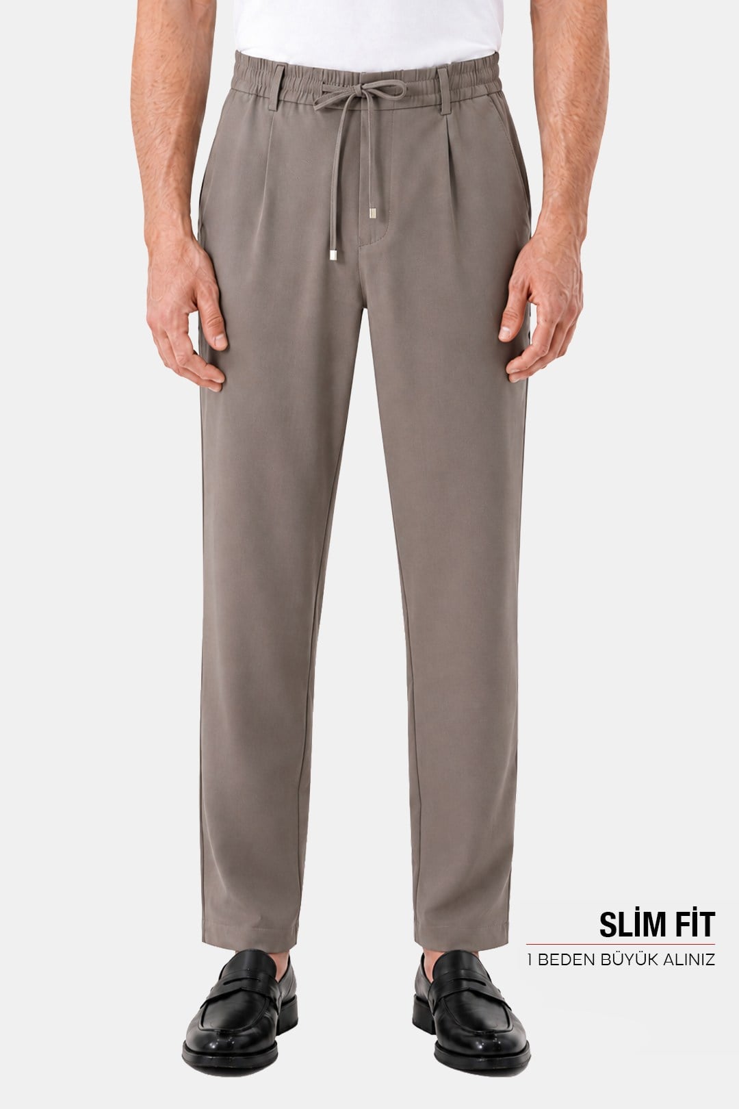 Vizon Dokulu Arka Lastikli Köprü Kemerli Bağcıklı Slim Fit Jogger Pantolon