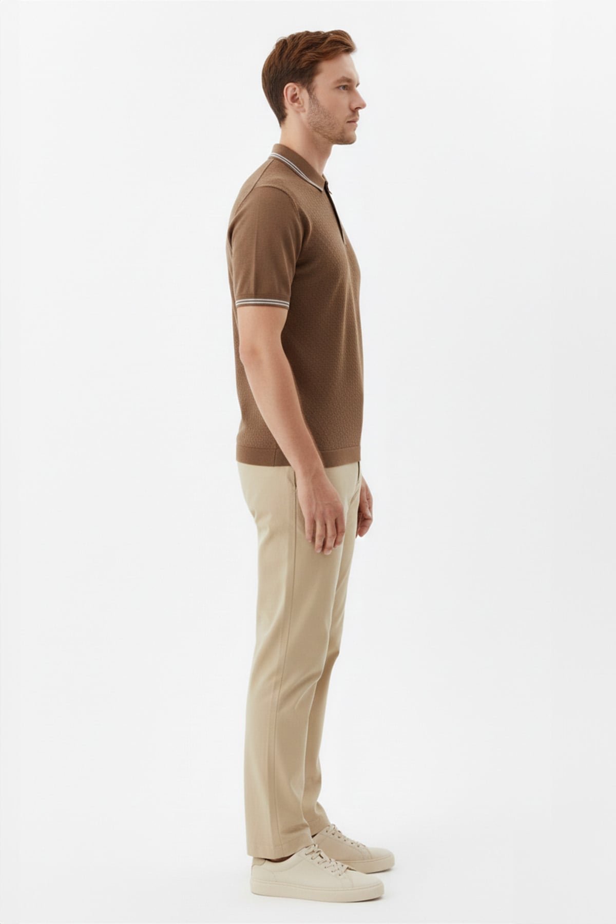 Kiremit Slim Fit %100 Pamuk Jakarlı Polo Yaka Triko T-Shirt