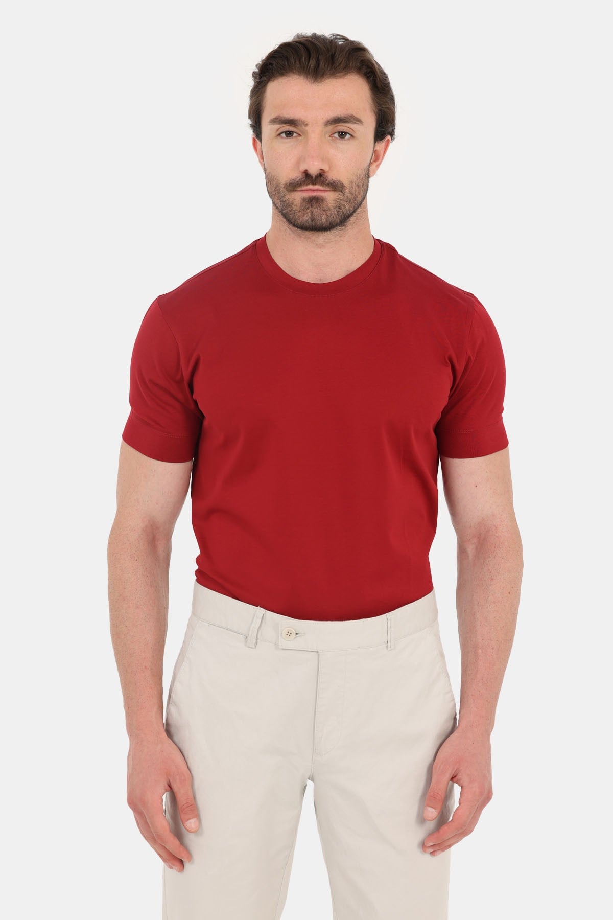 Kırmızı %100 Pamuk Regular Fit Bisiklet Yaka Basic T-Shirt