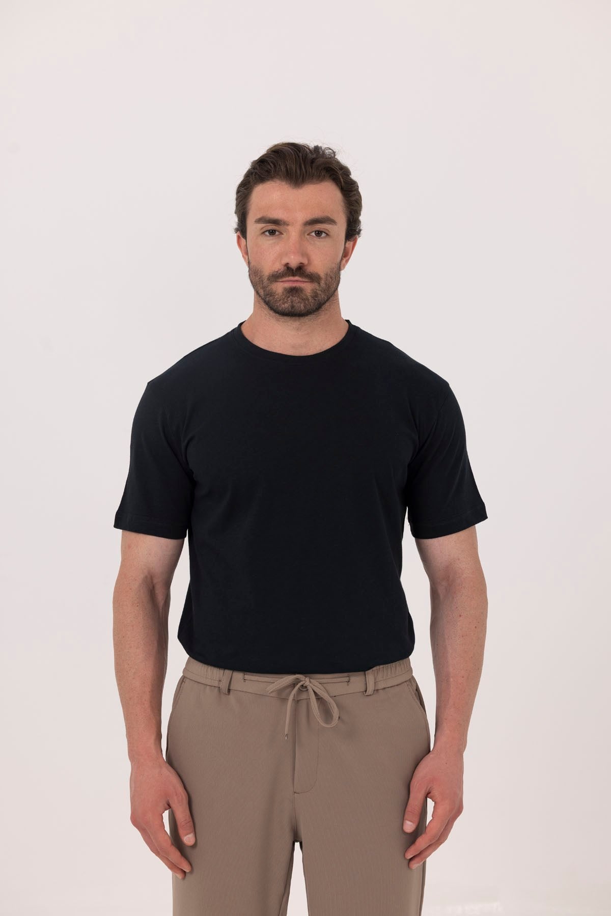 Koyu Antrasit %100 Pamuk Bisiklet Yaka Düz Renk Basic T-Shirt