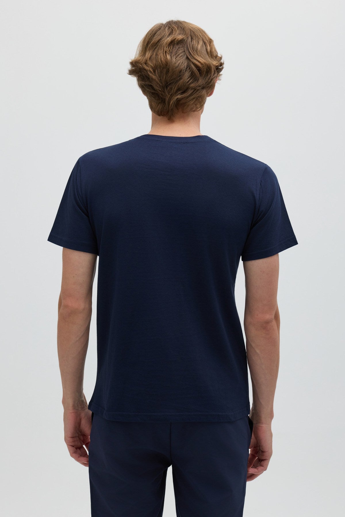 Koyu Lacivert %100 Pamuk Bisiklet Yaka Düz Renk Basic T-Shirt