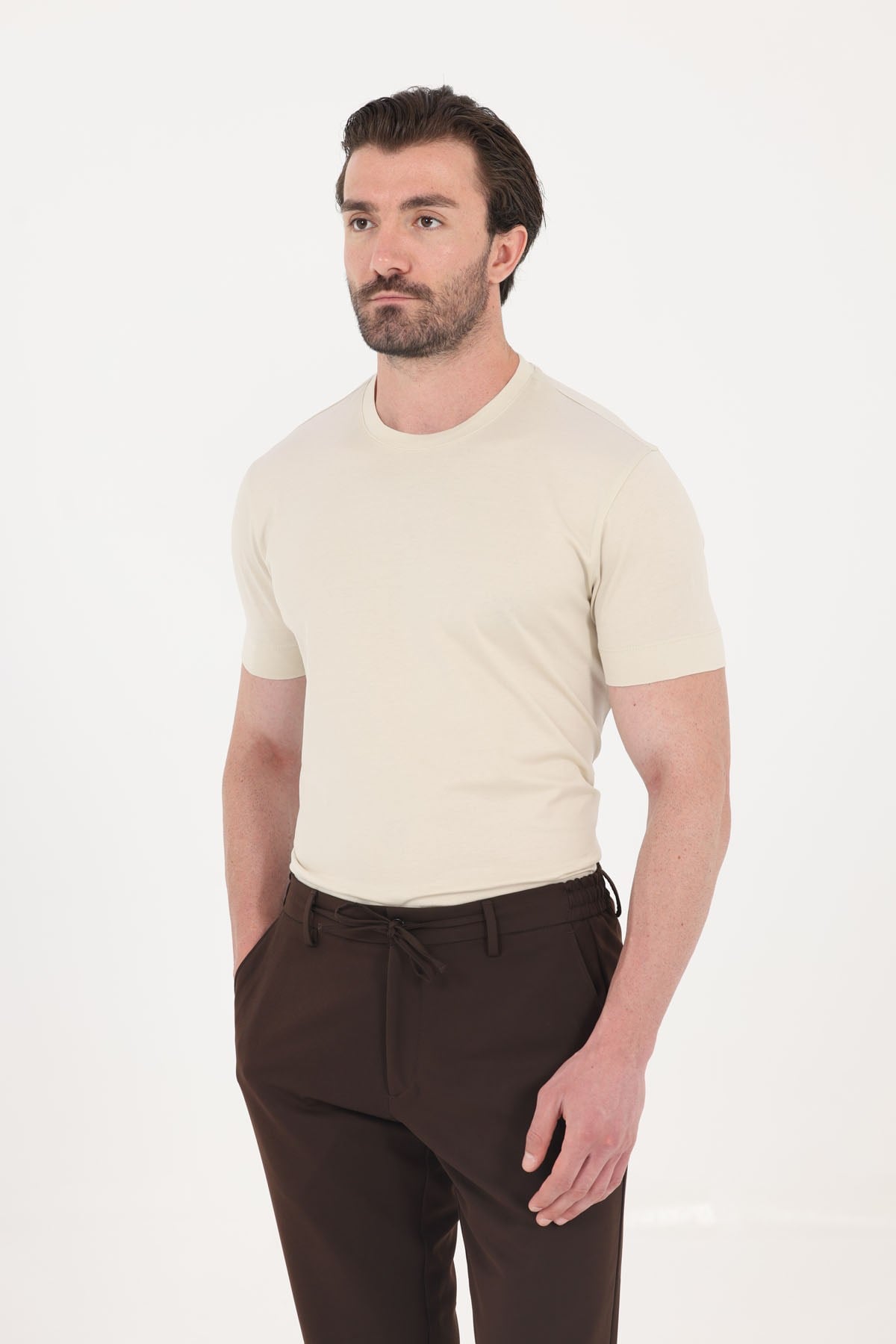 Kum Beji %100 Pamuk Regular Fit Bisiklet Yaka Basic T-Shirt