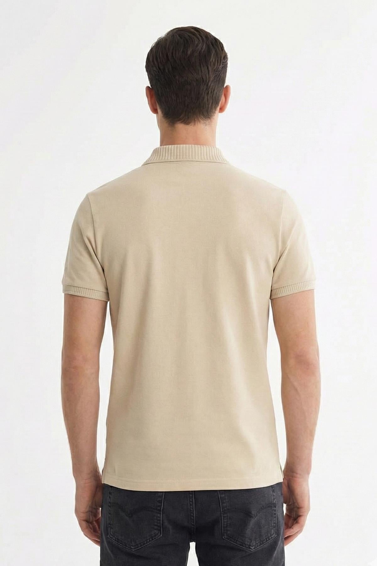 Erkek Kum Dar Kesim Slim Fit %100 Pamuk Pike Polo Yaka Tişört