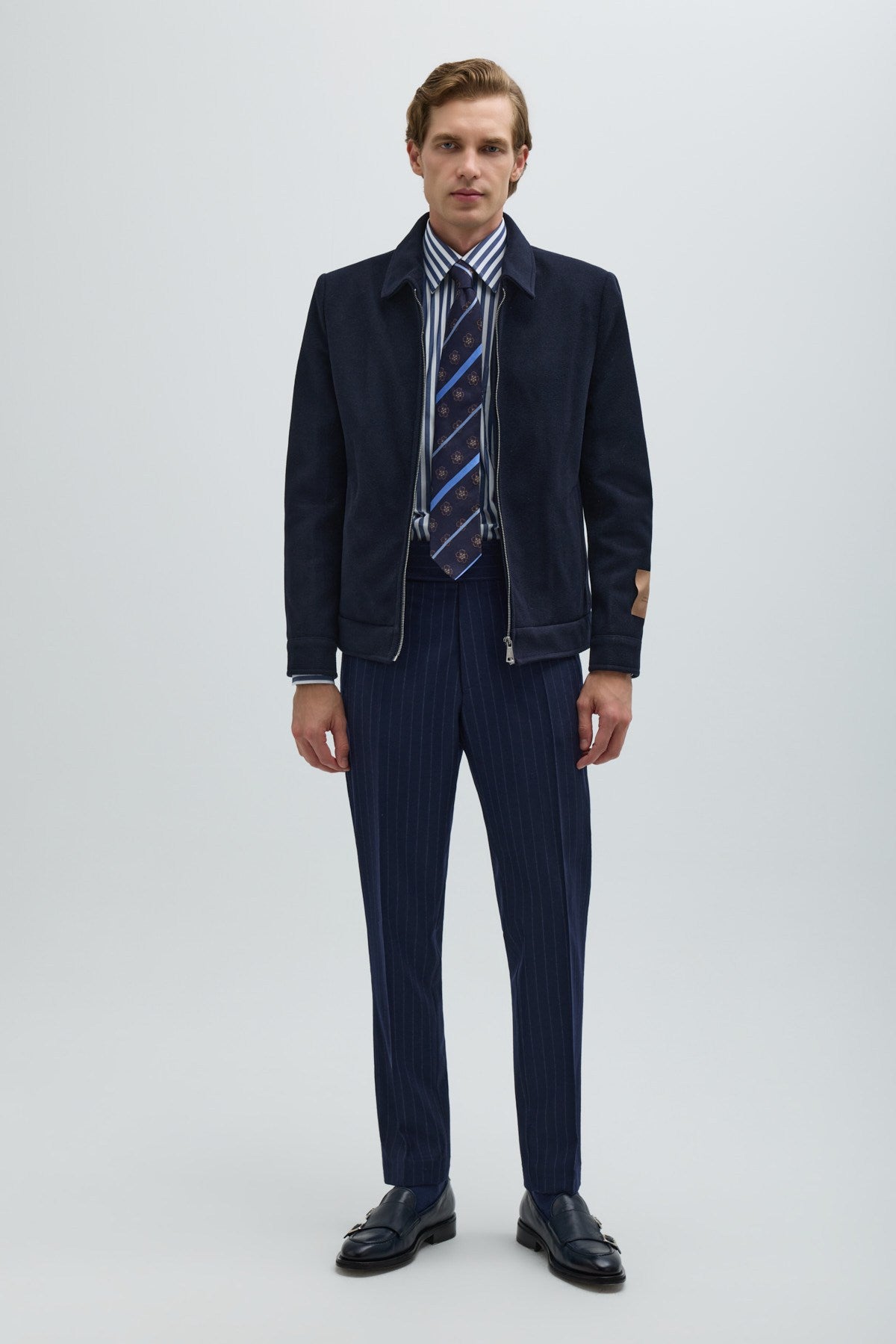 Lacivert Regular Fit Fermuarlı Kaşe Mont