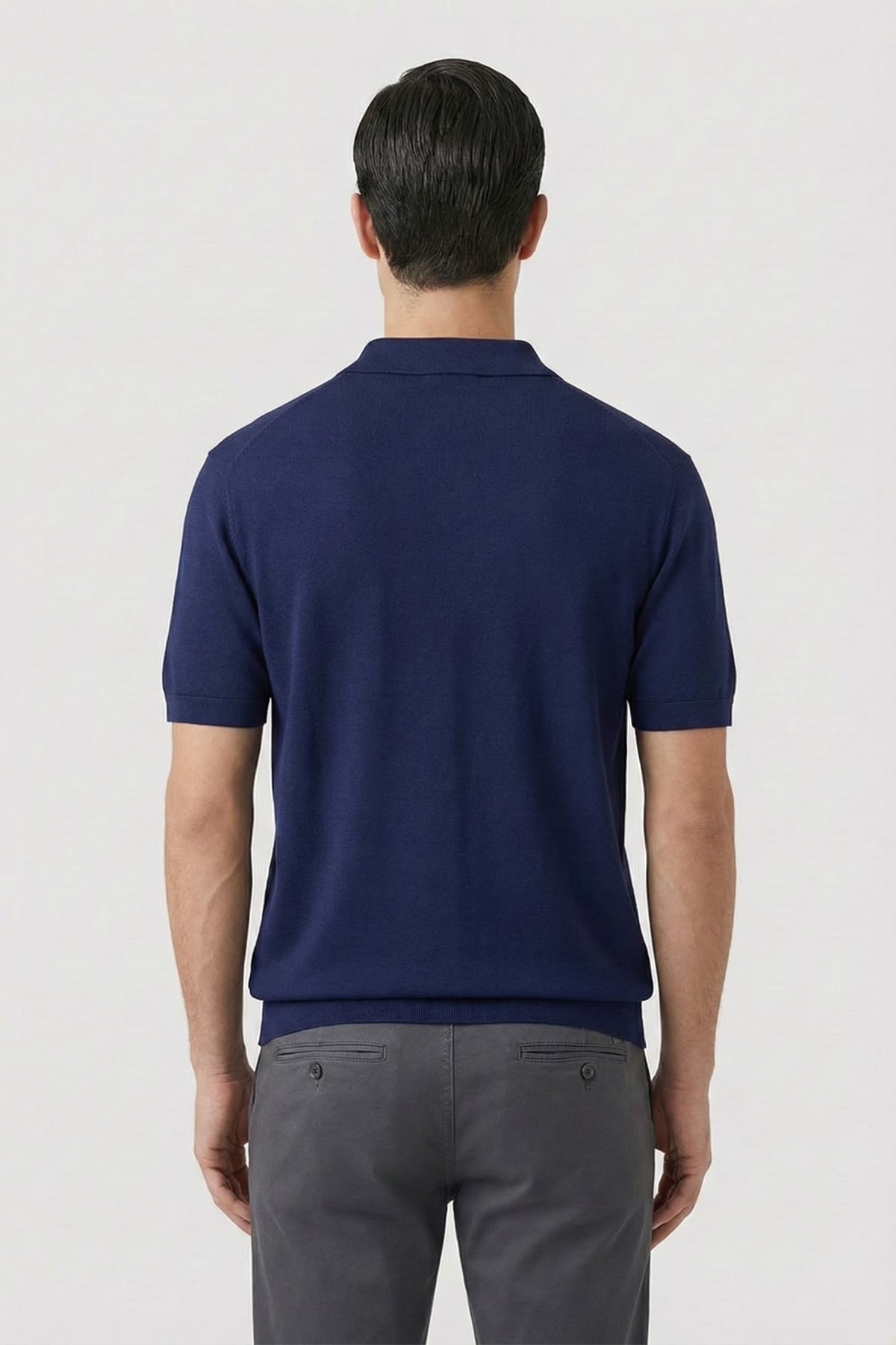 Erkek Lacivert Normal Kesim Regular Fit Viskon Dokuma Triko Polo Yaka Tişört