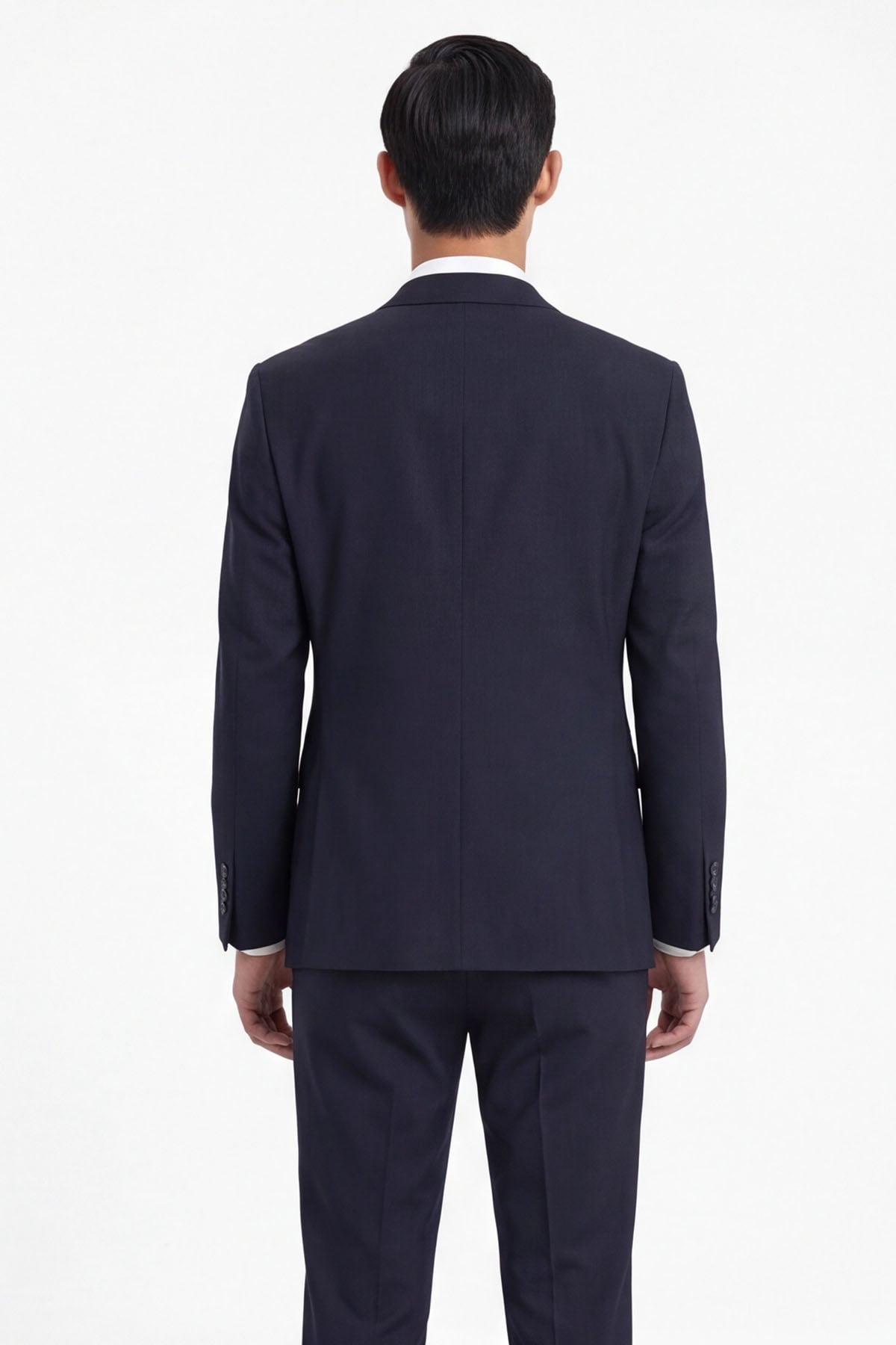 Erkek Lacivert Dar Kesim Slim Fit Yünlü Çizgili Sivri Yaka Klasik Paça Tam Astarlı 6 Drop Takım Elbise