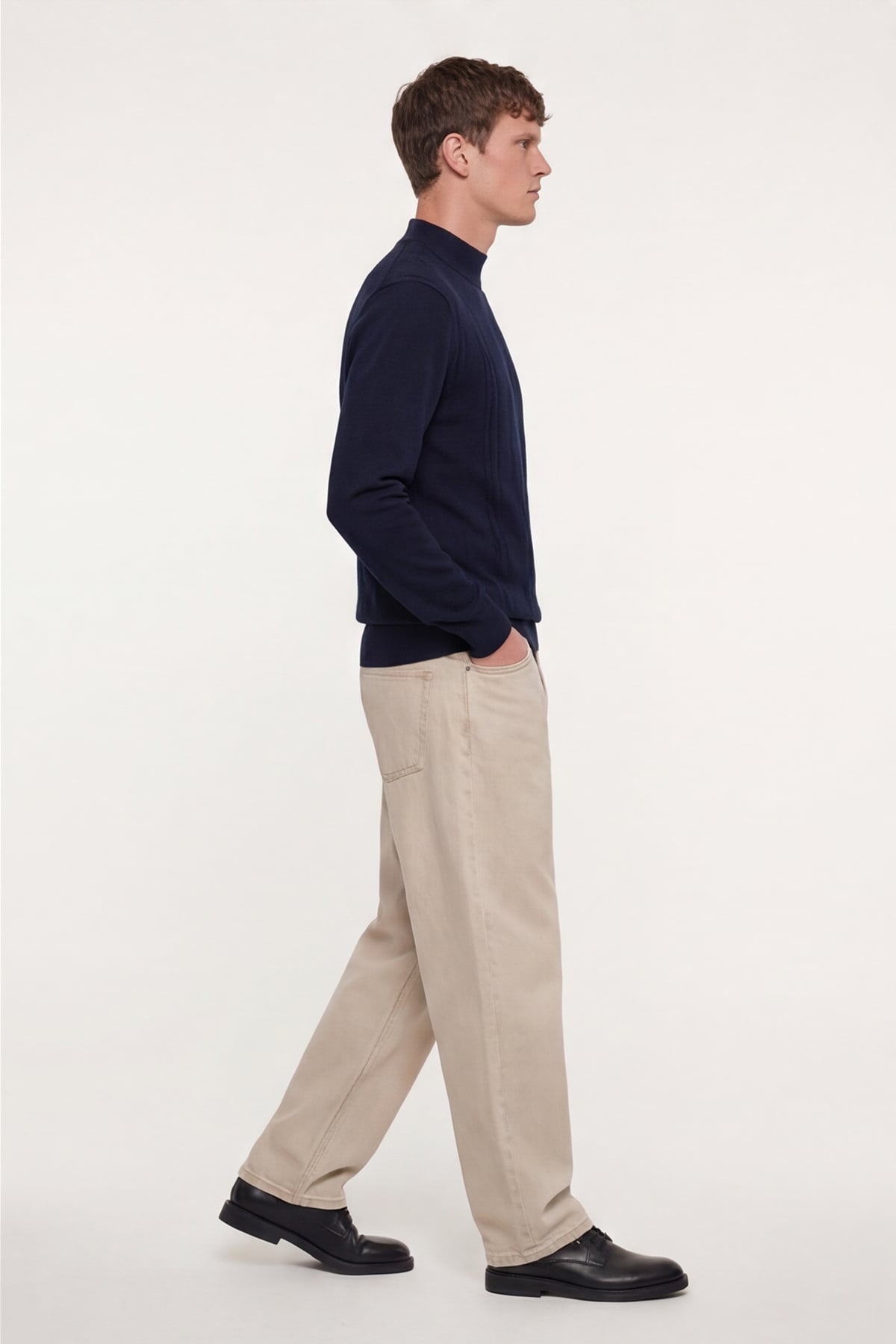 Erkek Lacivert Dar Kesim Slim Fit Yünlü Yarım Balıkçı Yaka Triko Kazak