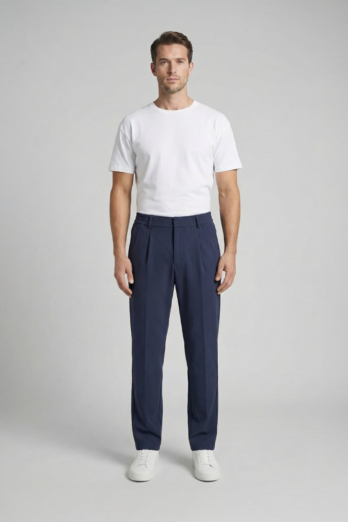 Giotelli Erkek Lacivert Dar Kesim Slim Fit Dokuma Yan Cep Normal Bel 6 Drop Pantolon