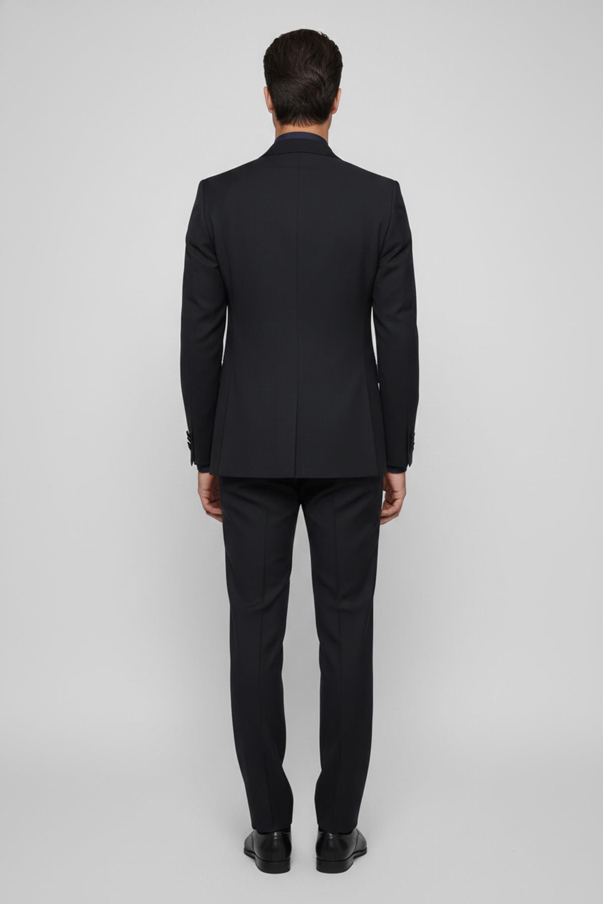 Giotelli Erkek Lacivert Dar Kesim Slim Fit Şal Yaka 6 Drop Yelekli Smokin Takım Elbise