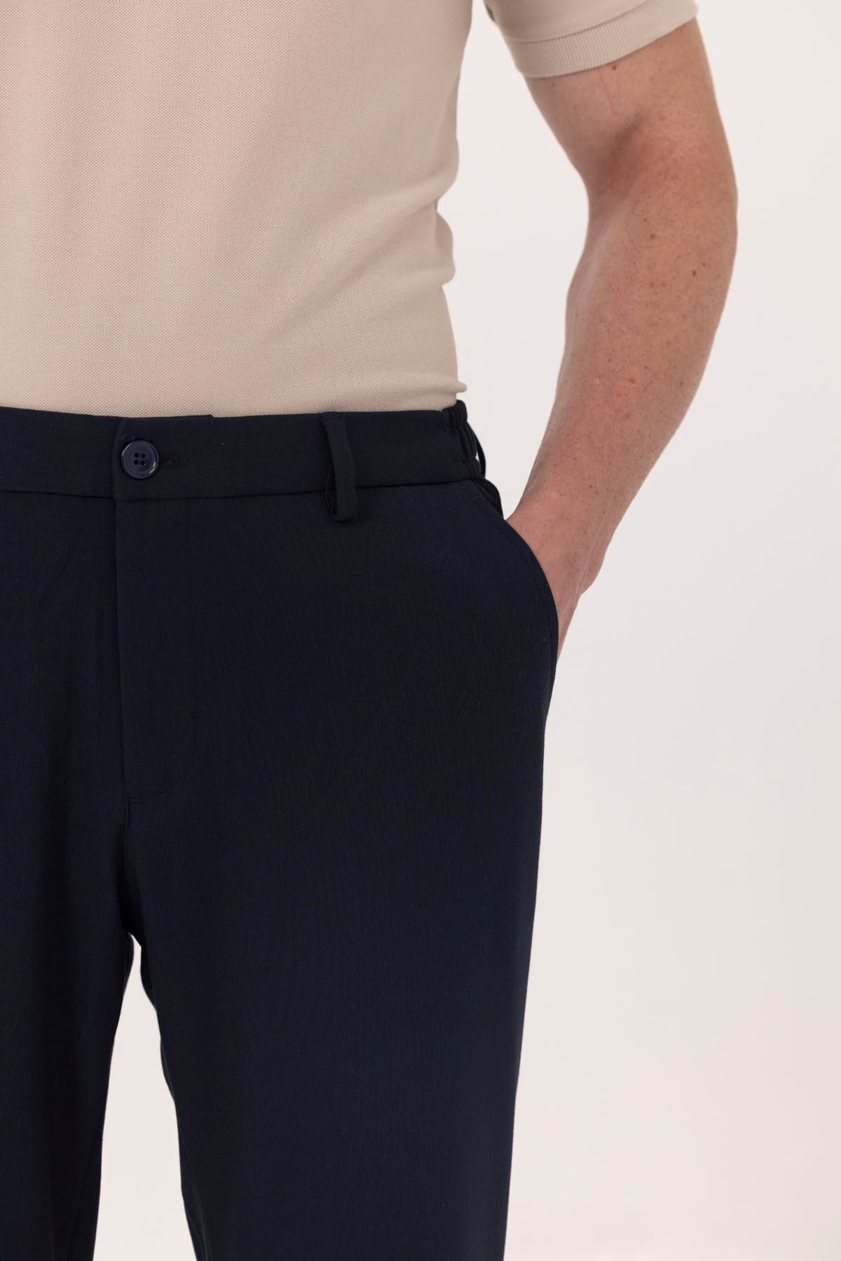 Lacivert Yanı Lastikli Köprülü Kemerli Jogger Pantolon