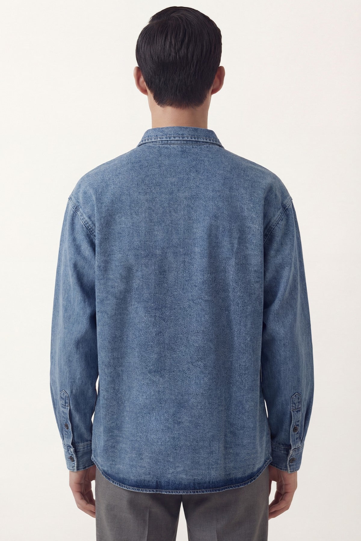 Erkek Mavi Normal Kesim Regular Fit Pamuk Torba Cep Uzun Kollu Denim Ceket Gömlek