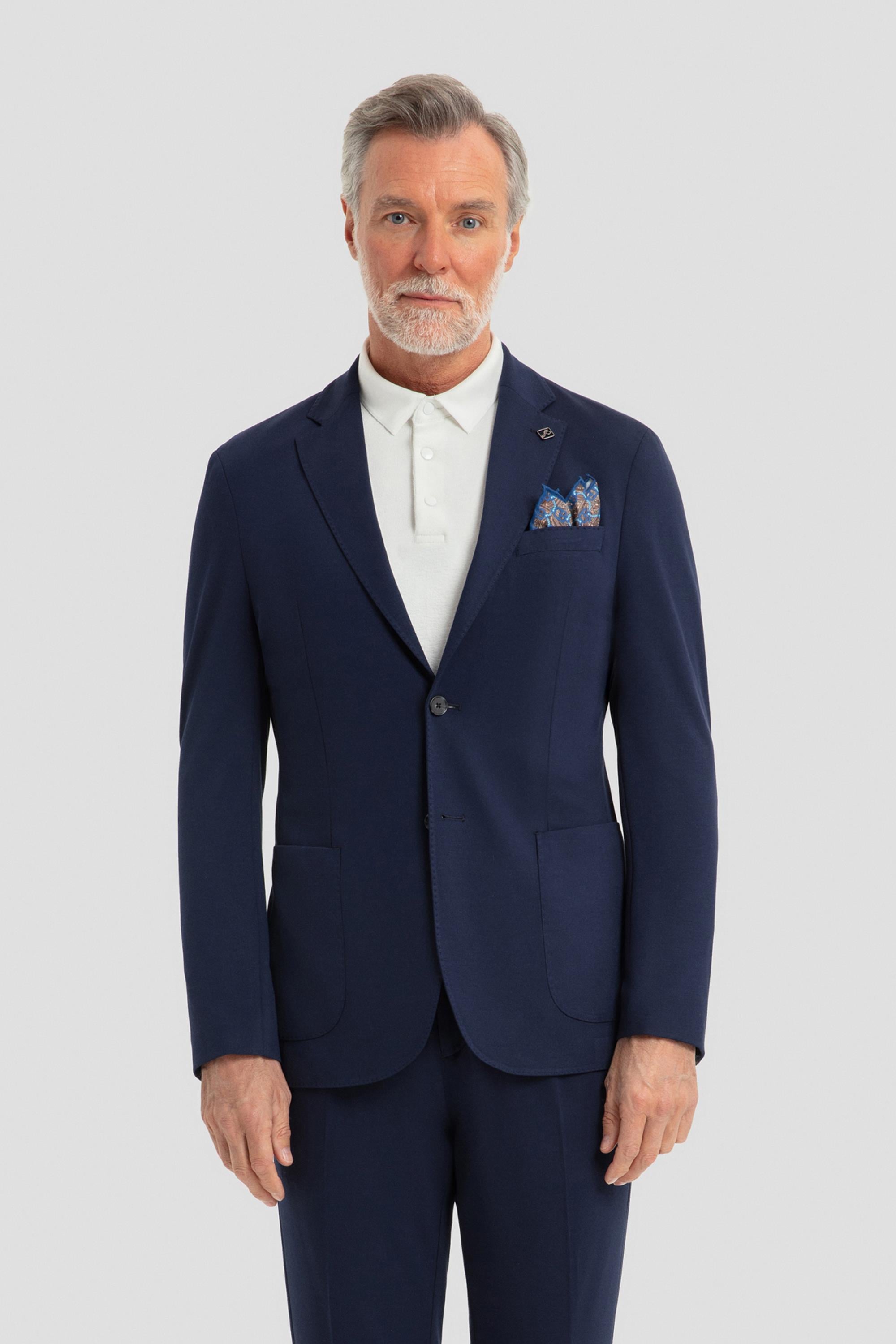 Lacivert Slim Fit 6 Drop Mono Yaka Modal Kumaş Lastikli Bel Astarsız Takım Elbise