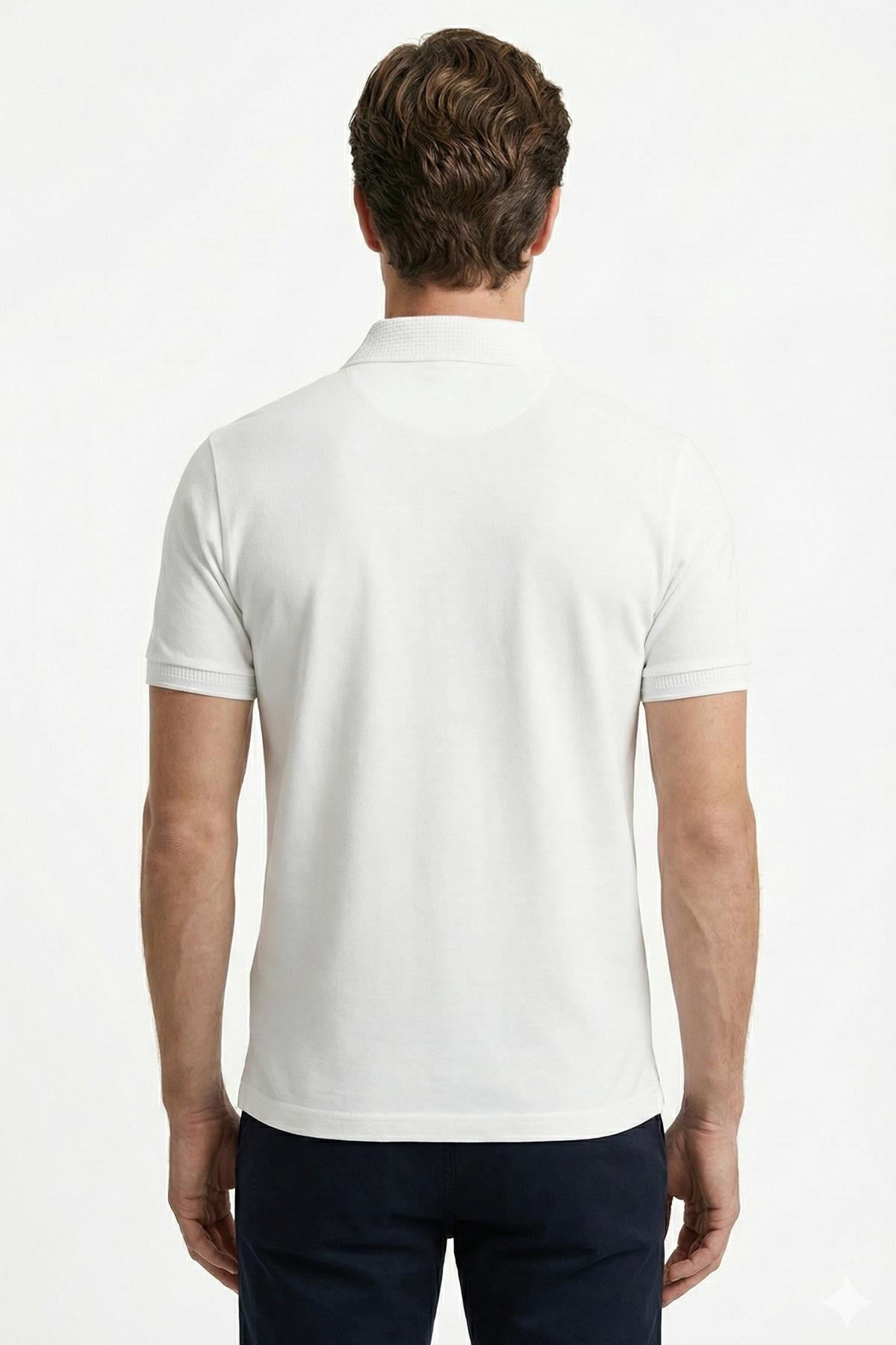 Erkek Ekru Dar Kesim Slim Fit %100 Pamuk Pike Polo Yaka Tişört