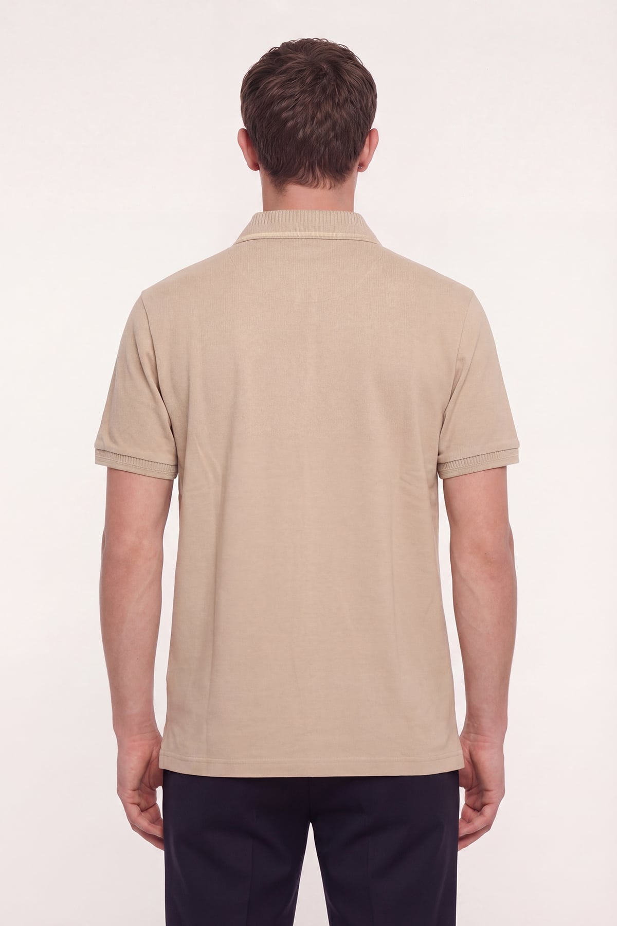 Erkek Kum Dar Kesim Slim Fit %100 Pamuk Pike Polo Yaka T-Shirt