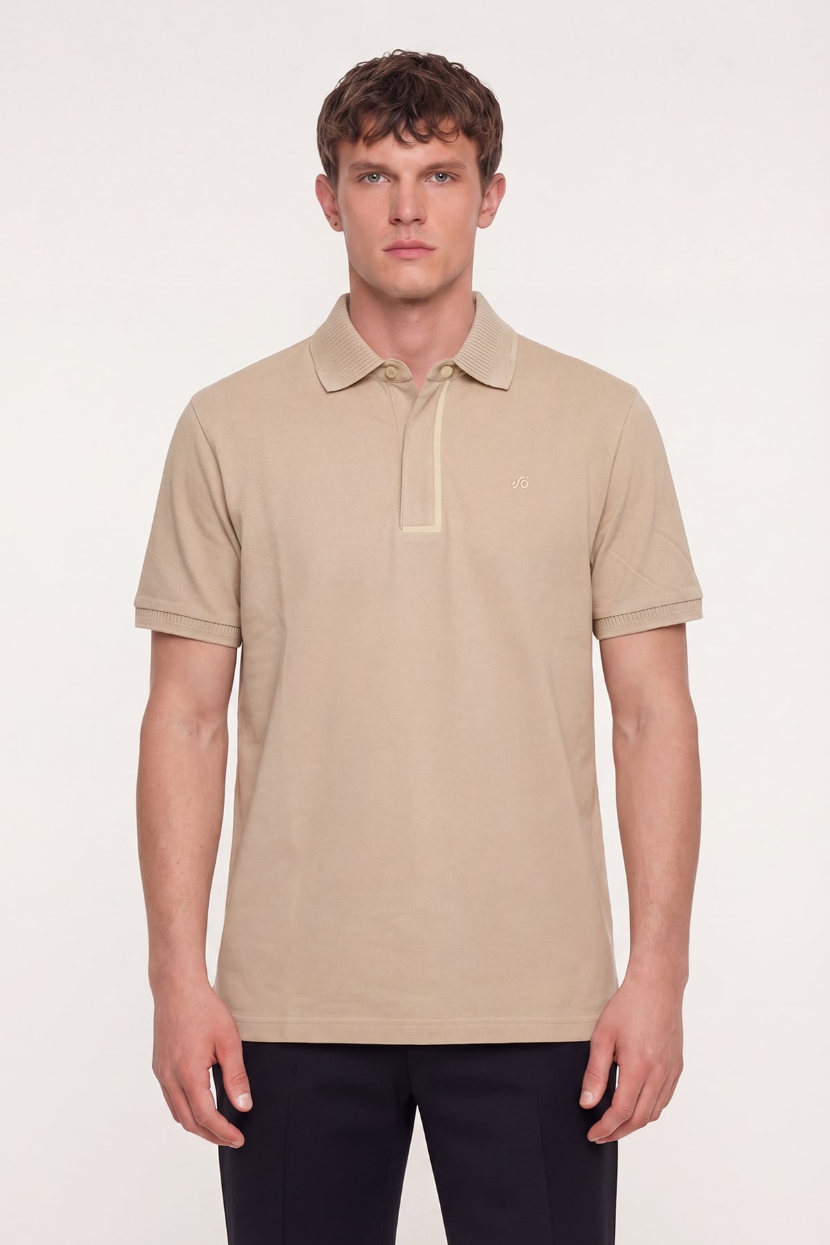 Erkek Kum Dar Kesim Slim Fit %100 Pamuk Pike Polo Yaka T-Shirt
