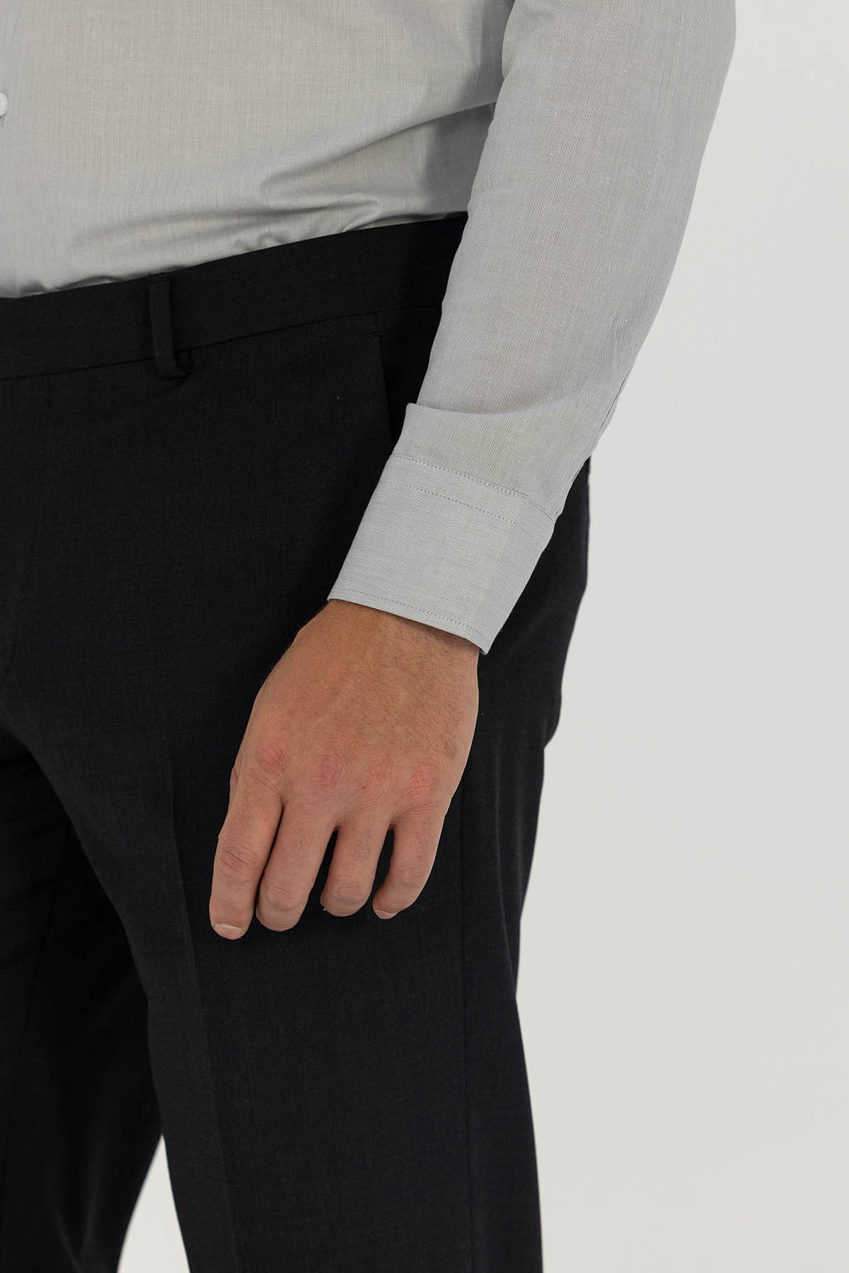 Gri %100 Pamuk Regular Fit Klasik Yaka Uzun Kollu Gömlek