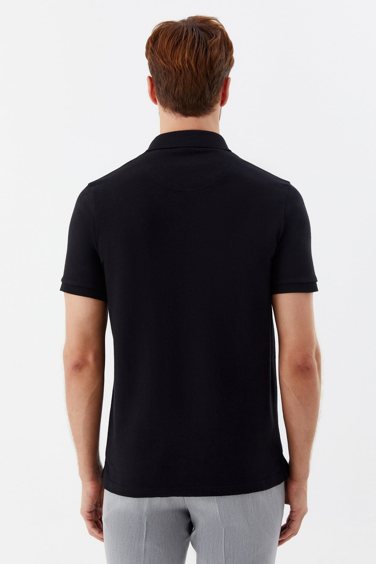 Siyah 100% Pamuk Çıtçıt Kapama Polo Yaka Kısa Kollu T-Shirt