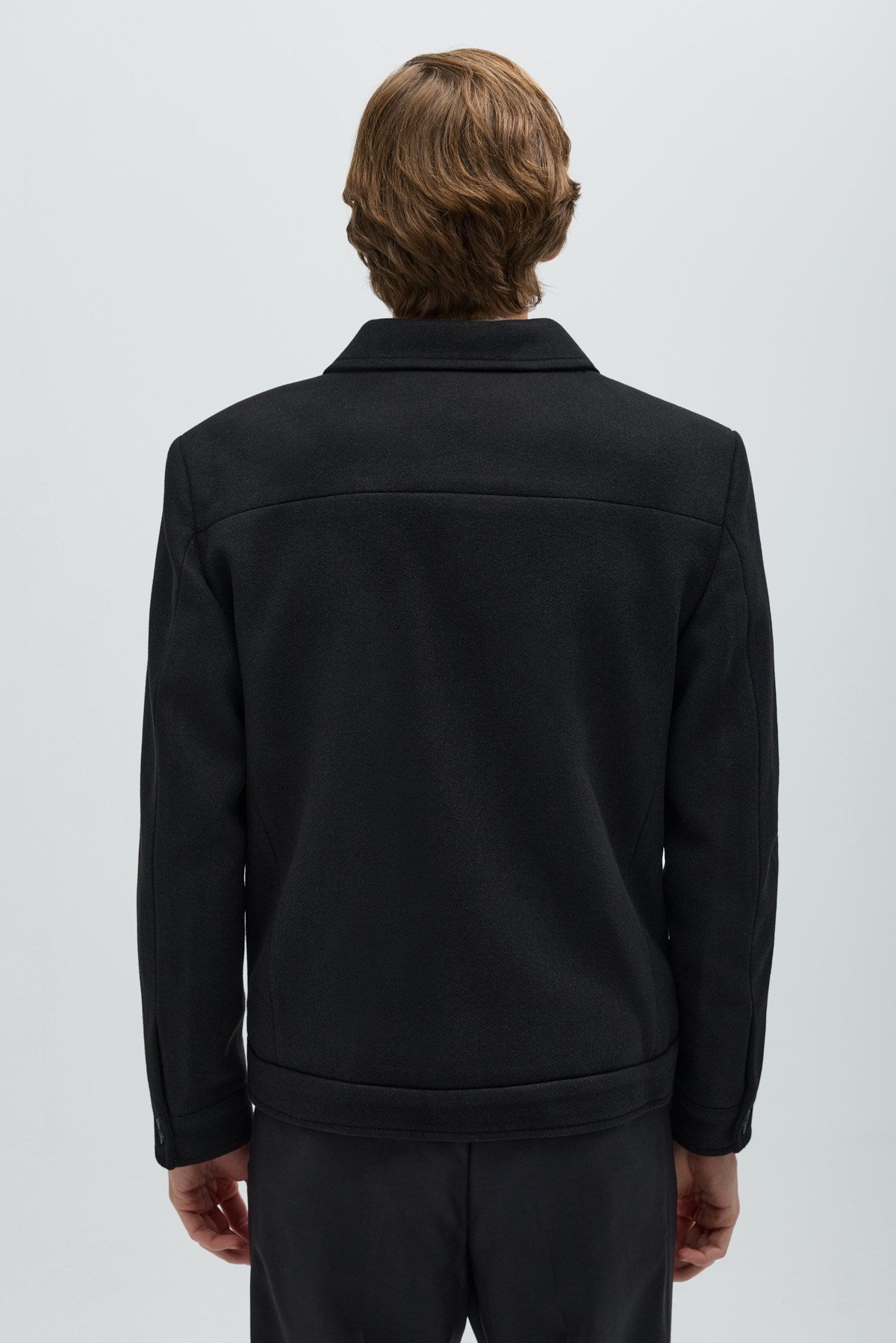 Siyah Regular Fit Fermuarlı Kaşe Mont