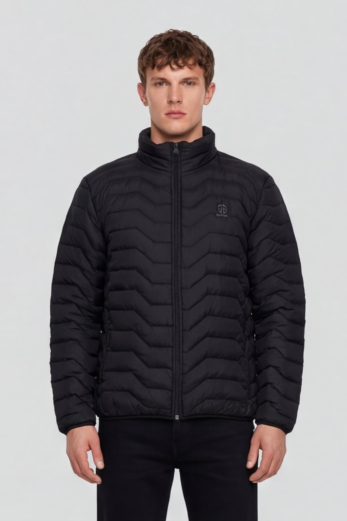 Erkek Siyah Dar Kesim Slim Fit Dik Yaka Fermuarlı Mont