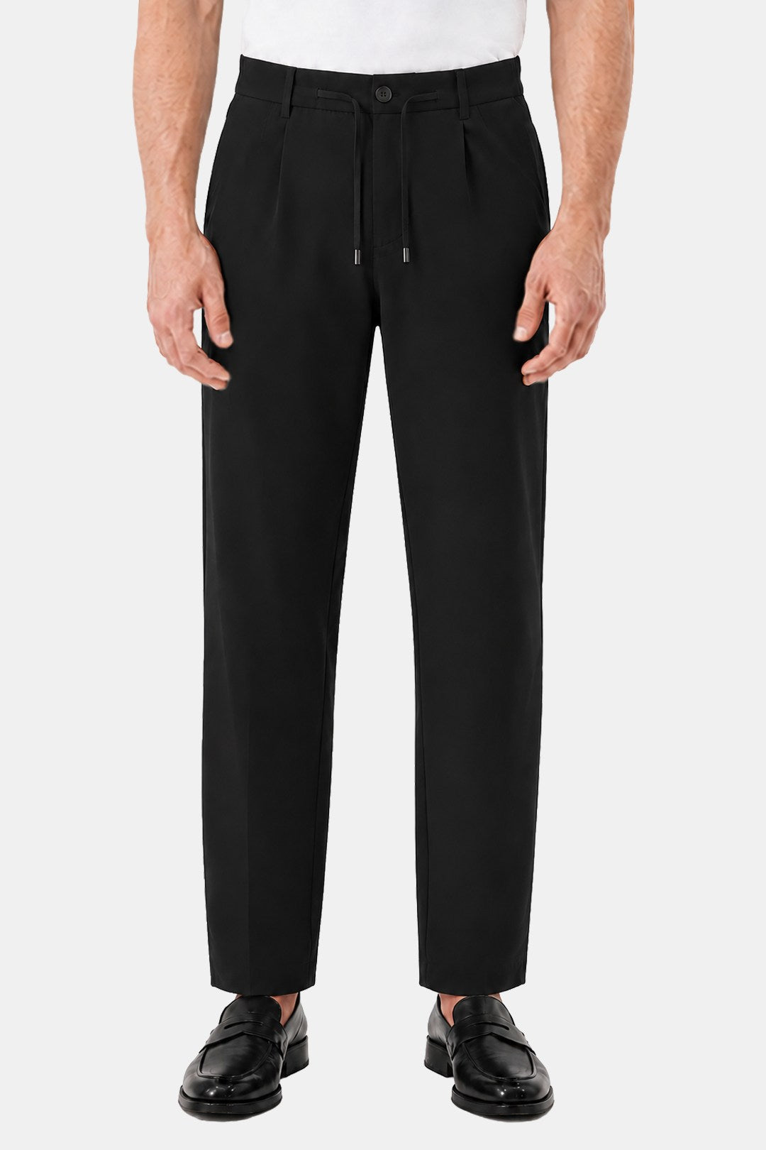 Siyah Slim Fit Bel Bağcıklı Paraşüt Pantolon