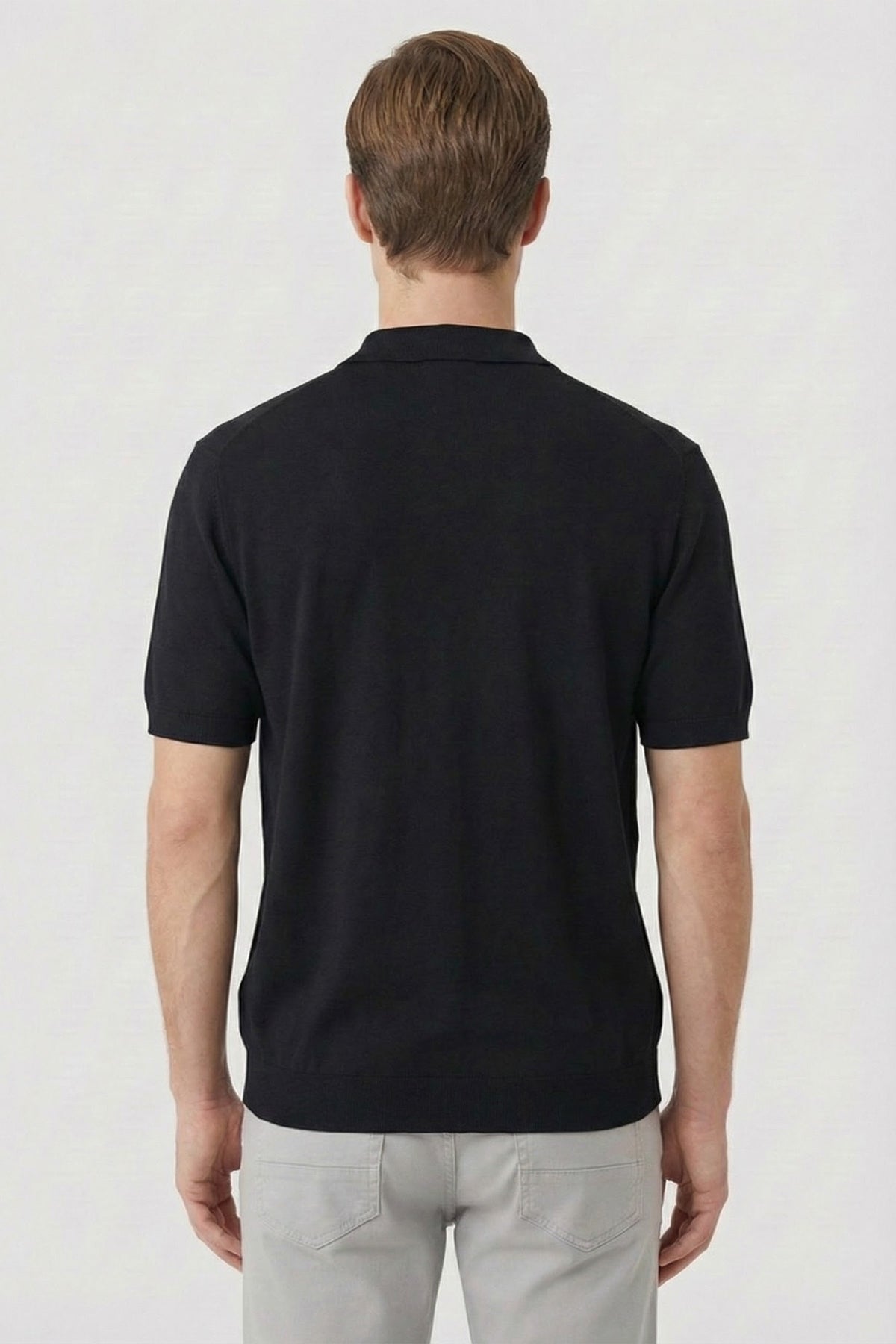 Siyah Reglan Triko Polo Yaka Gömlek