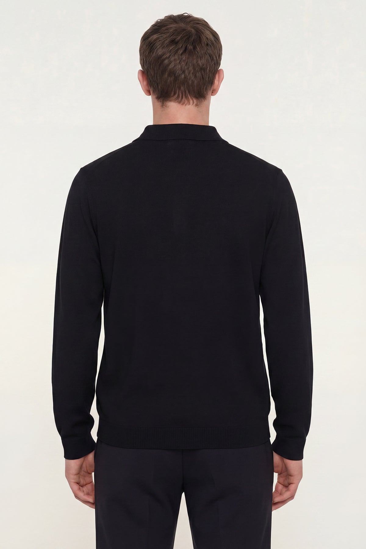 Siyah Regular Fit Pamuklu Polo Yaka Triko Kazak
