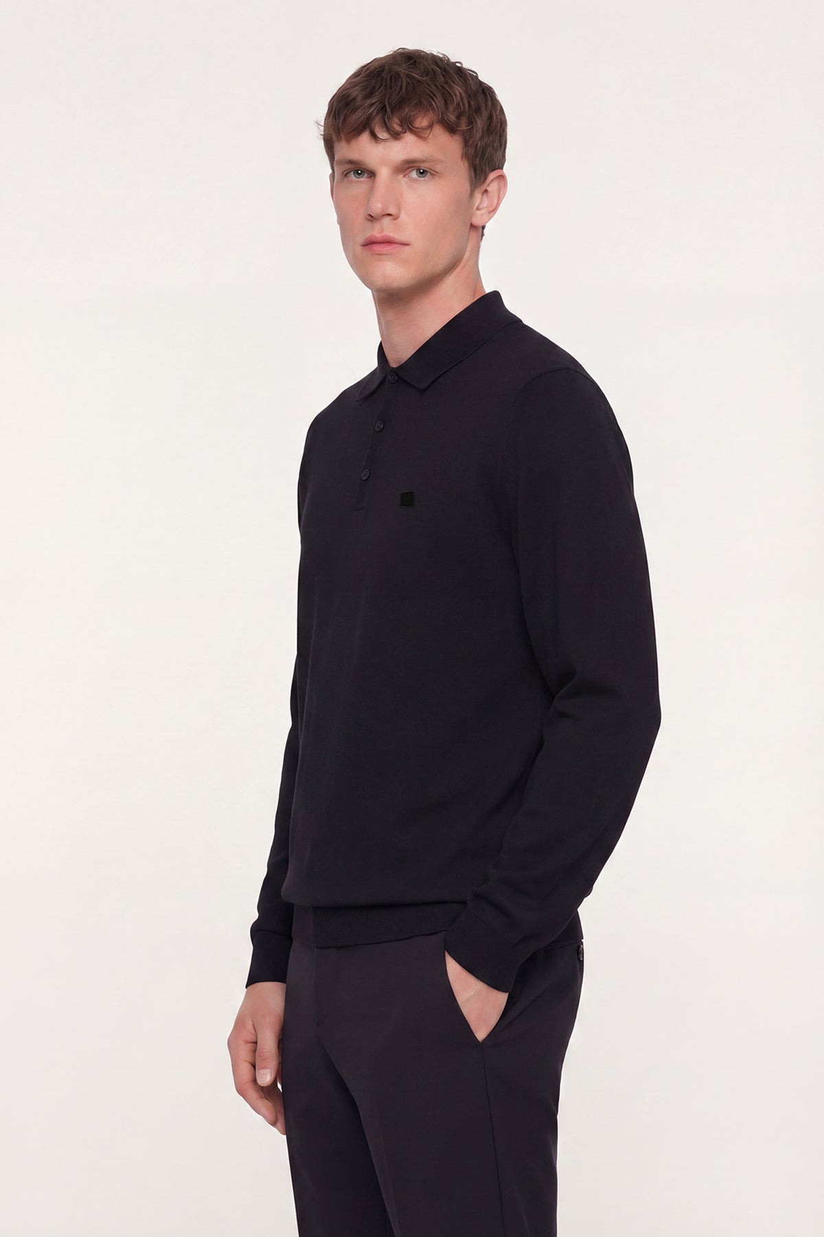Siyah Regular Fit Pamuklu Polo Yaka Triko Kazak