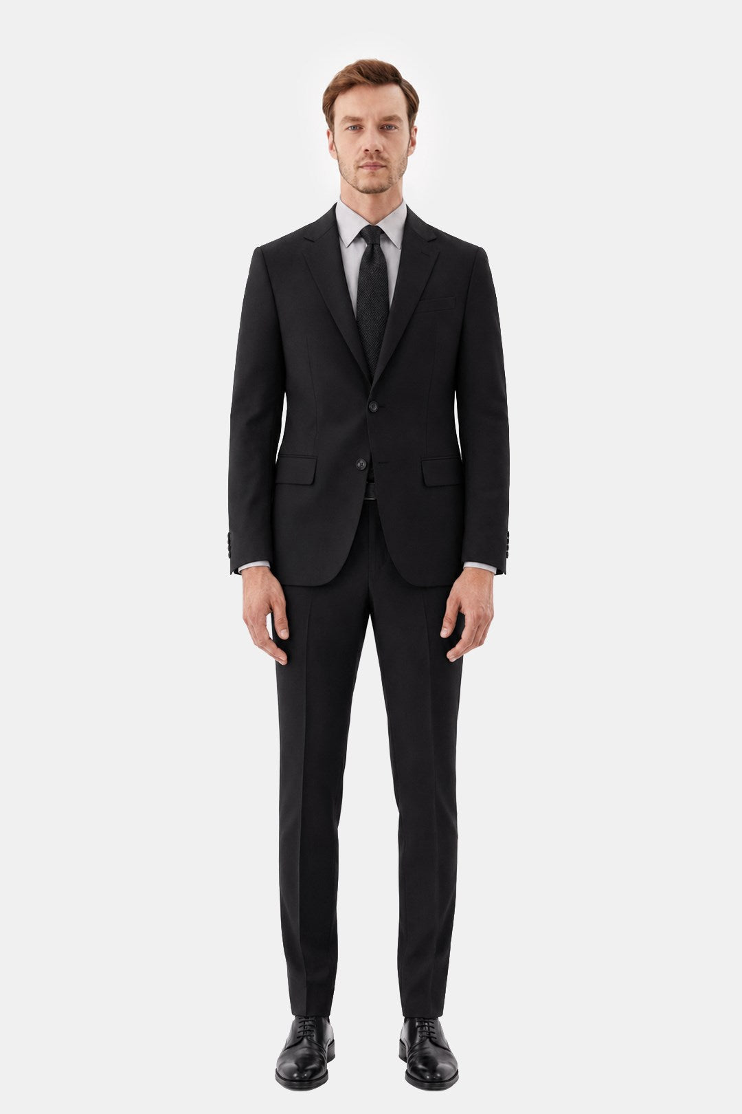 Siyah Slim Fit Düz Paça 6 Drop Mono Yaka Klasik Takım Elbise