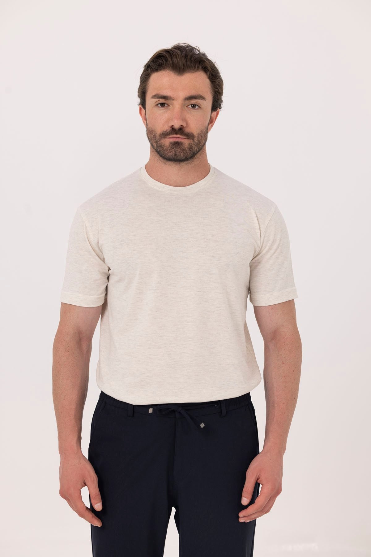 Sütlü Kahve %100 Pamuk Bisiklet Yaka Düz Renk Basic T-Shirt