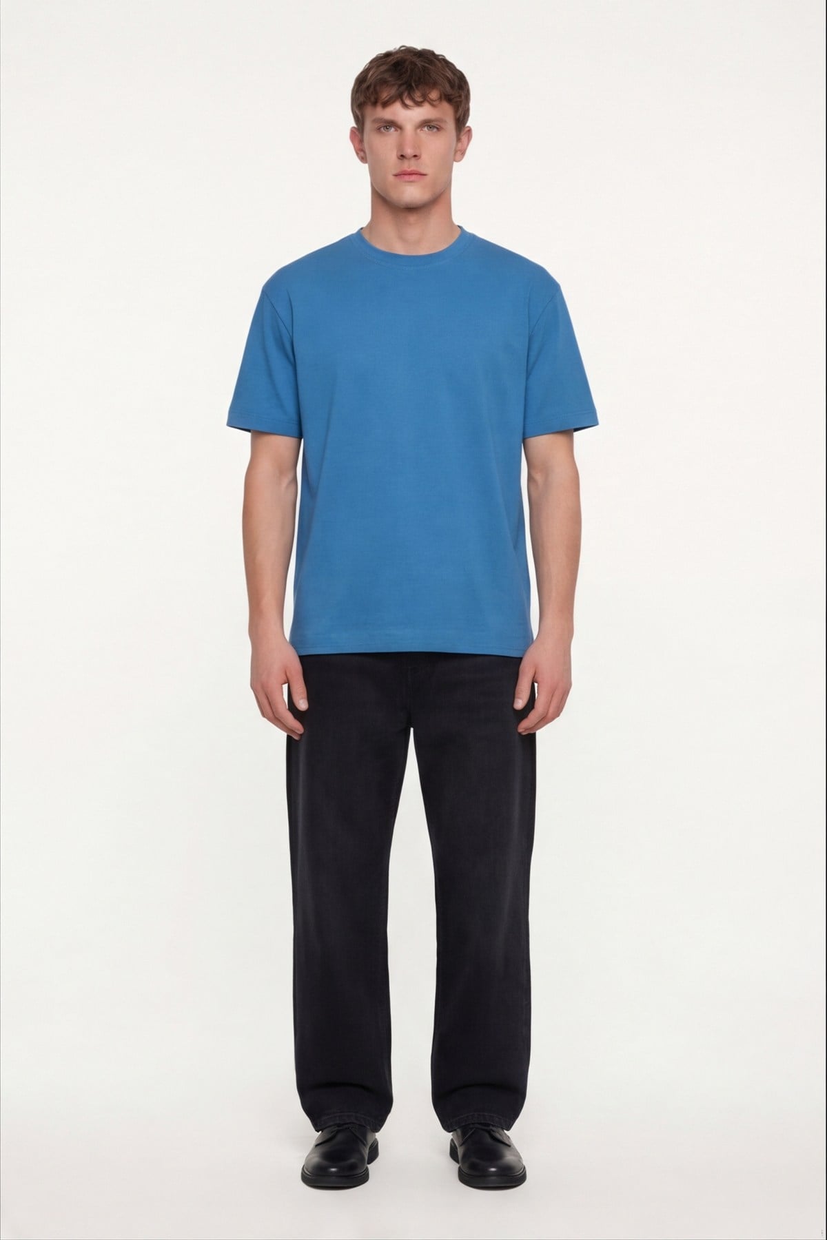 Erkek Açık Saks Normal Kesim Regular Fit %100 Pamuk Dokuma Bisiklet Yaka Basic T-Shirt