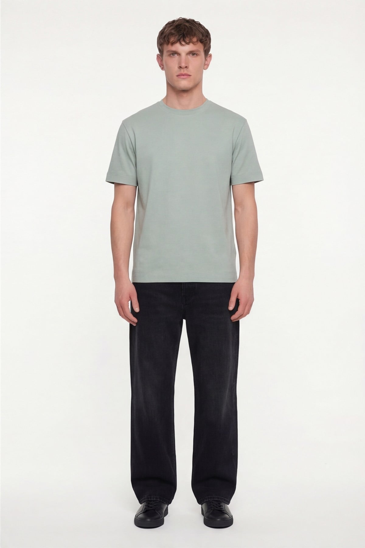 Erkek Açık Yeşil Normal Kesim Regular Fit %100 Pamuk Dokuma Bisiklet Yaka Basic T-Shirt