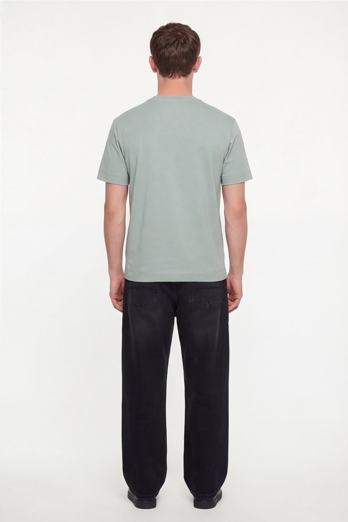 Erkek Açık Yeşil Normal Kesim Regular Fit %100 Pamuk Dokuma Bisiklet Yaka Basic T-Shirt